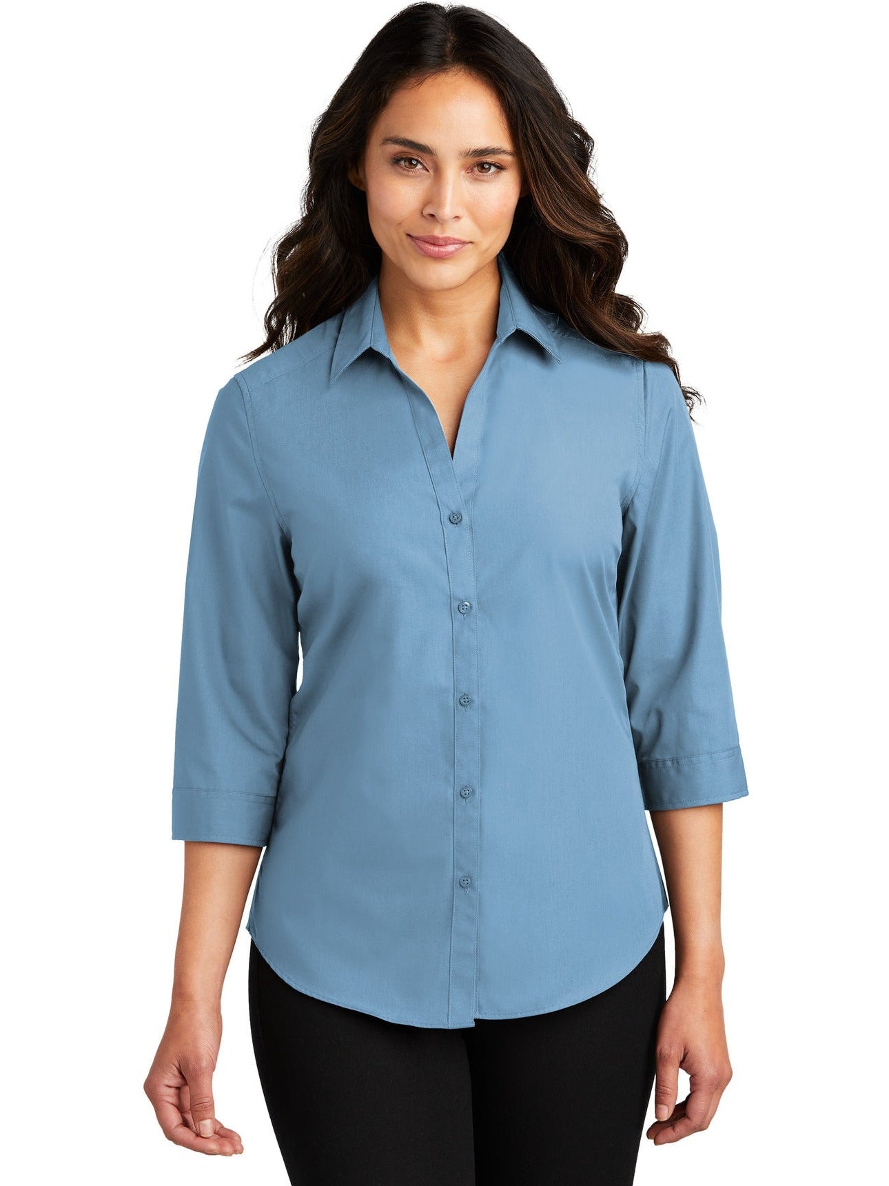 no-logo Port Authority Ladies 3/4-Sleeve Carefree Poplin Shirt-Regular-Port Authority-Thread Logic