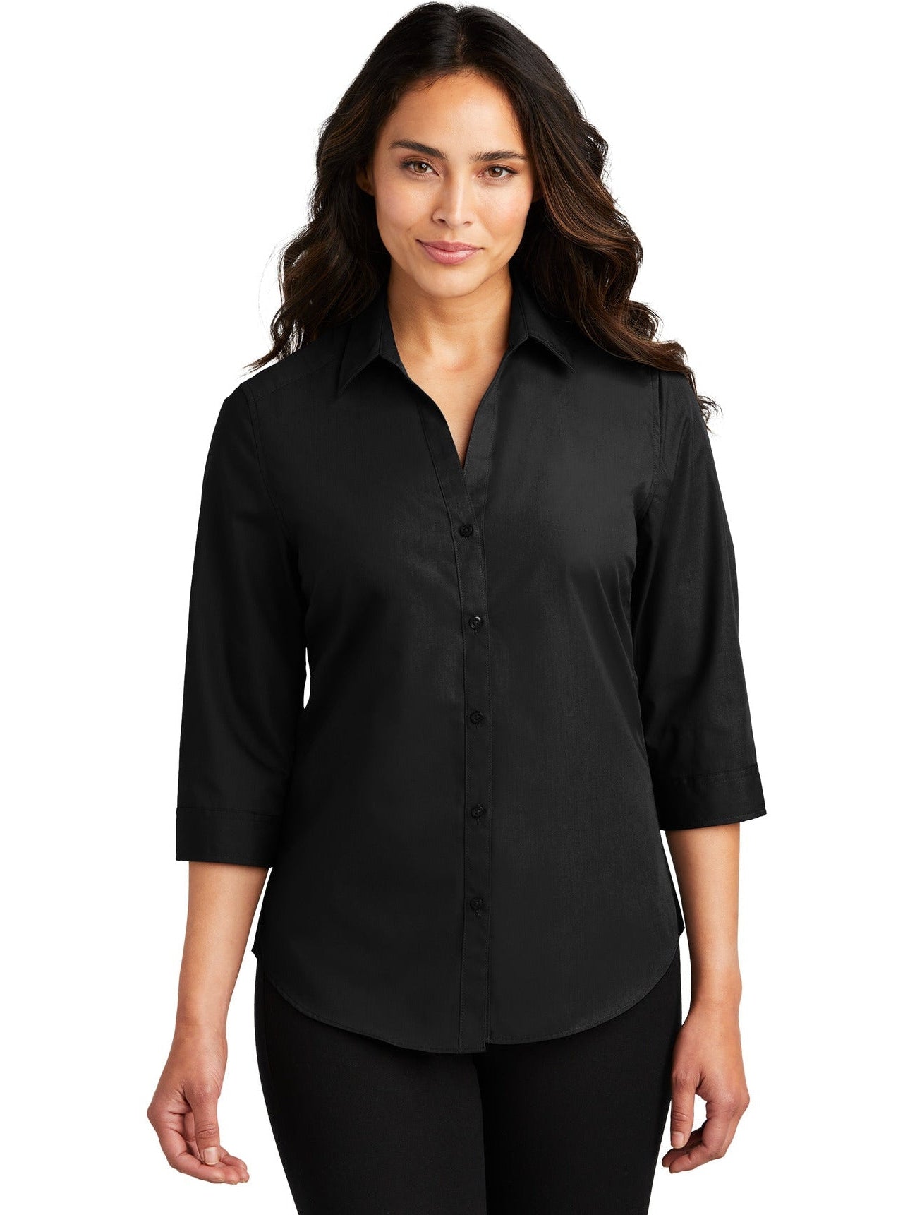 no-logo Port Authority Ladies 3/4-Sleeve Carefree Poplin Shirt-Regular-Port Authority-Thread Logic