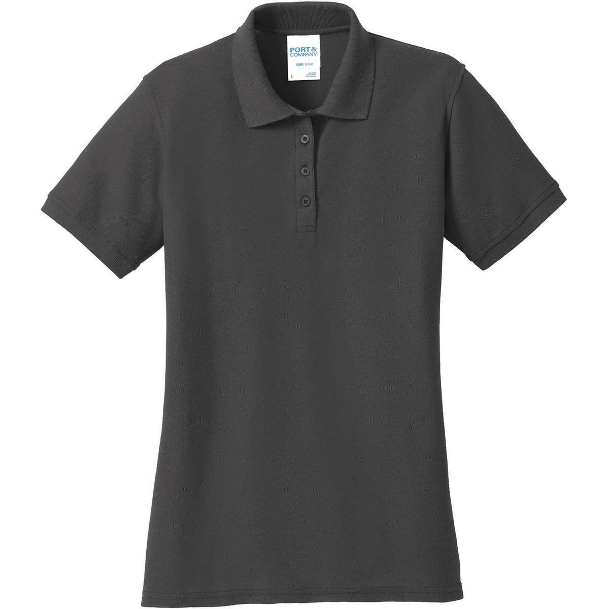 logo-left Port & Co Women's Core Blend Pique Polo-Regular-Port Authority-Charcoal-XS-Thread Logic