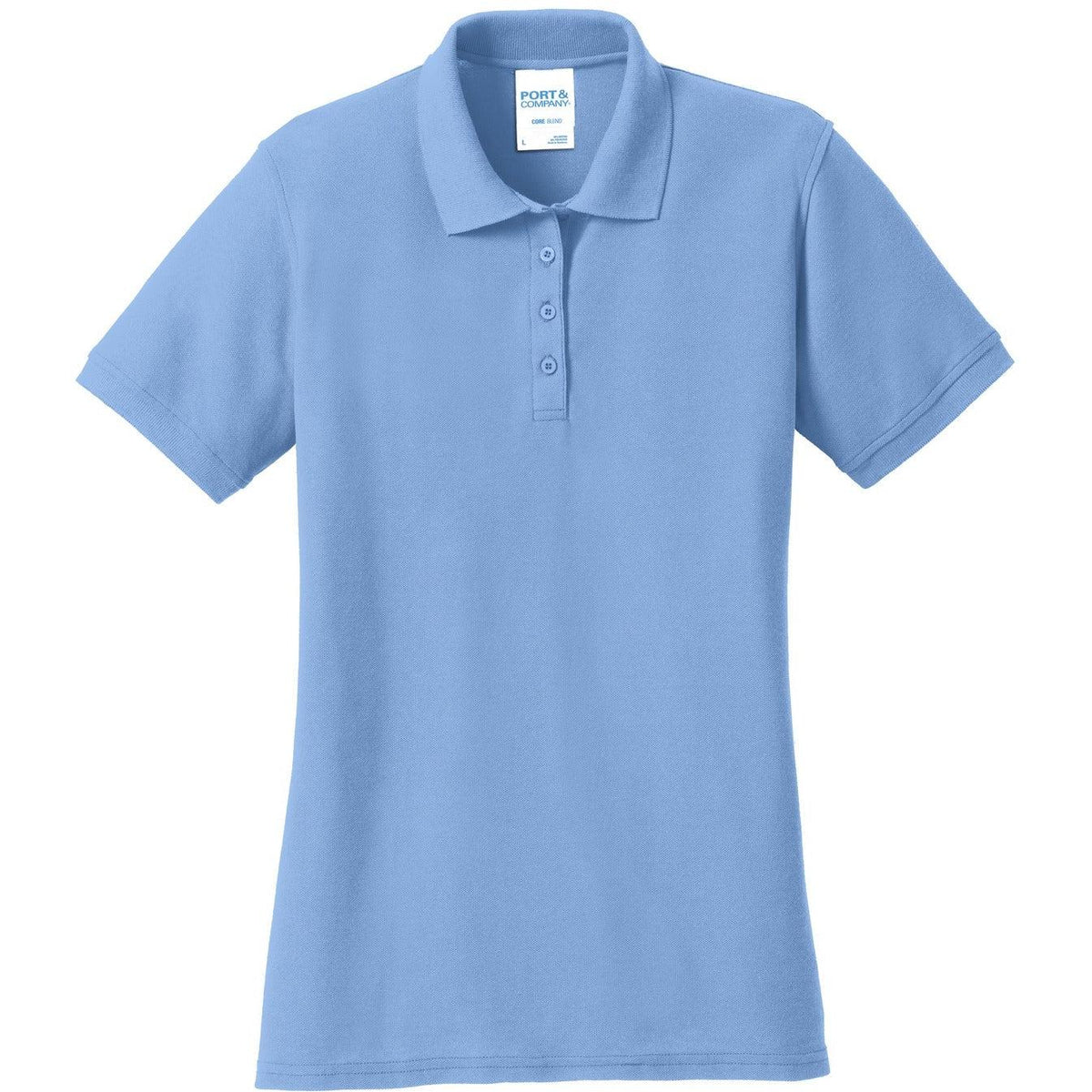 logo-left Port & Co Women's Core Blend Pique Polo-Regular-Port Authority-Light Blue-XS-Thread Logic