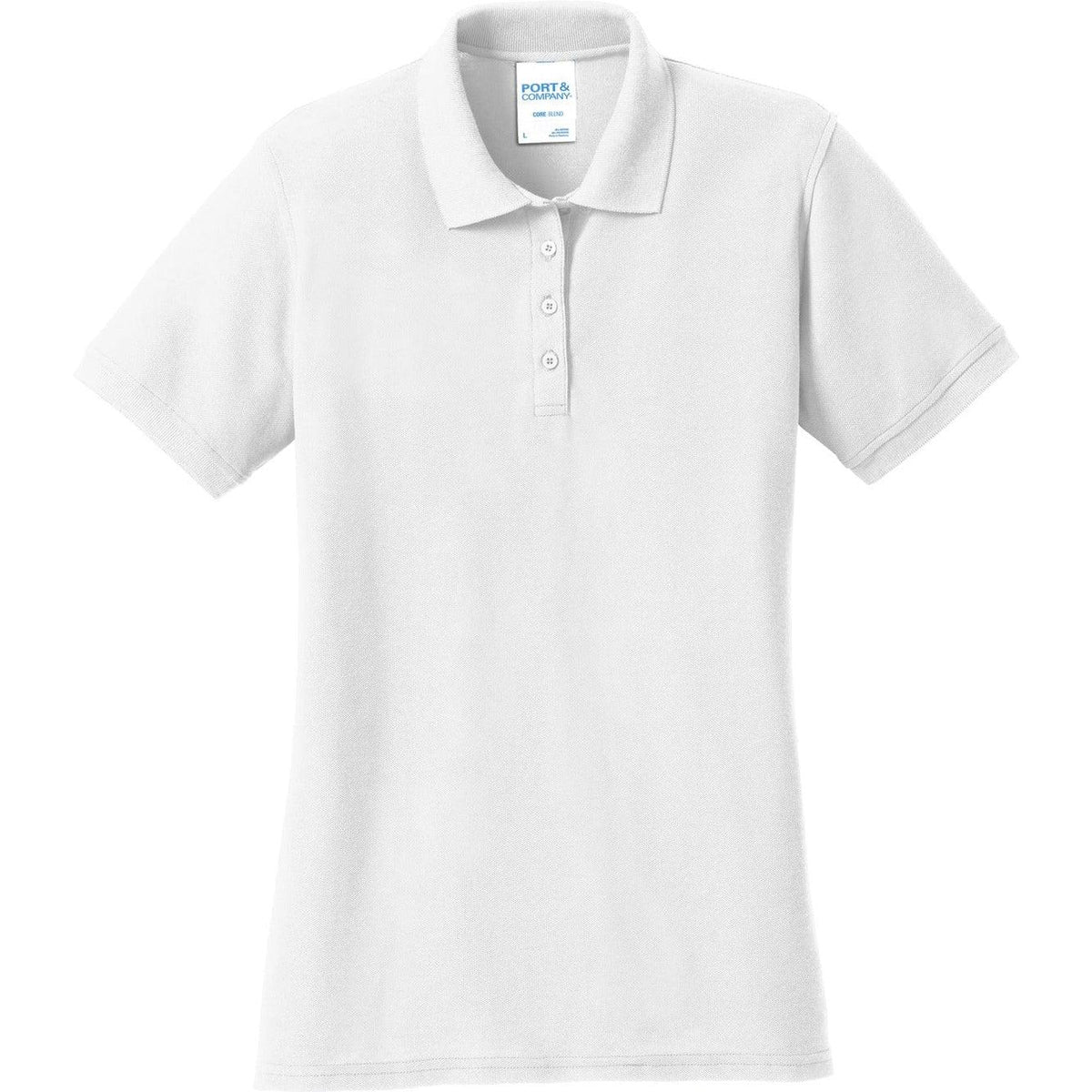 logo-left Port & Co Women's Core Blend Pique Polo-Regular-Port Authority-White-XS-Thread Logic