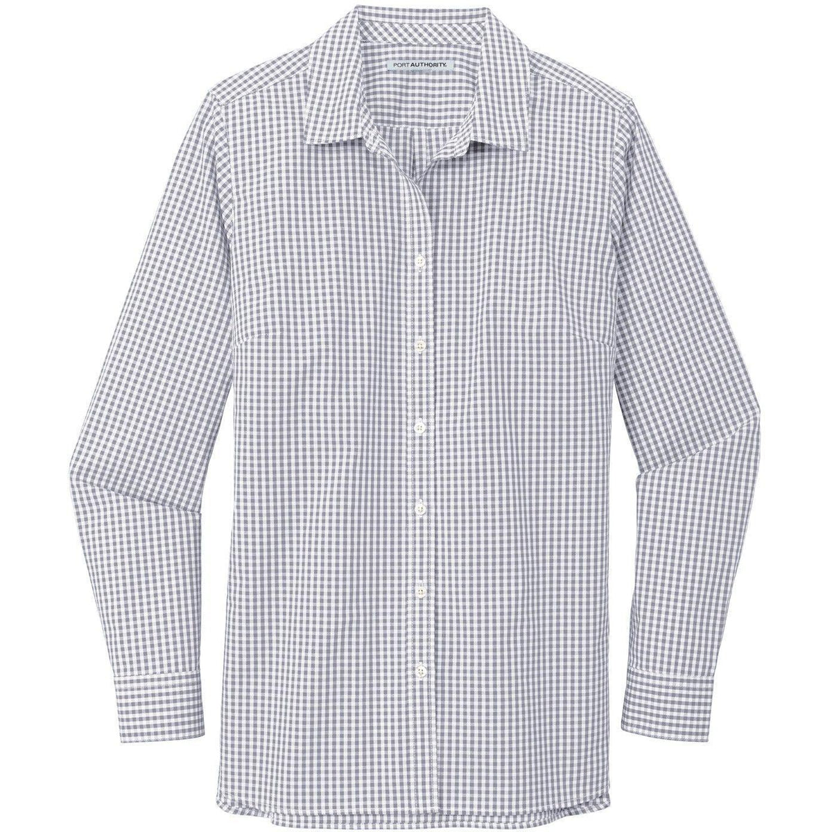no-logo Port Authority Women's Broadcloth Gingham Easy Care Shirt-Dress Shirts-Port Authority-Gusty Grey/White-XS-Thread Logic