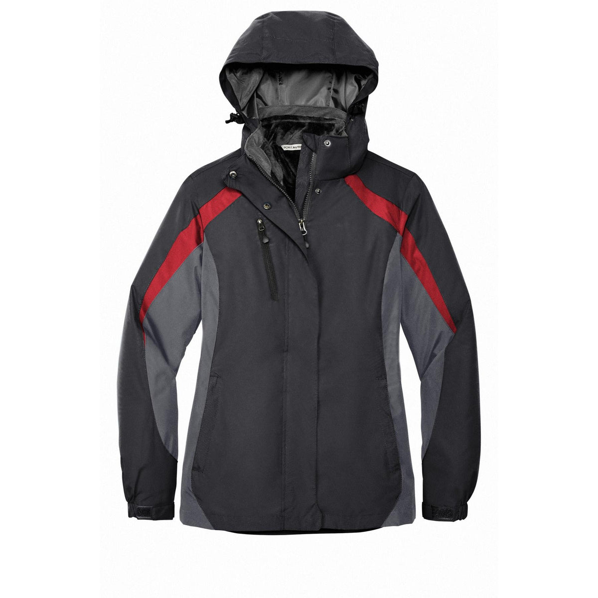 no-logo Port Authority Women's Colorblock 3-in-1 Jacket-Regular-Port Authority-Black/Magnet/Signal Red-XS-Thread Logic