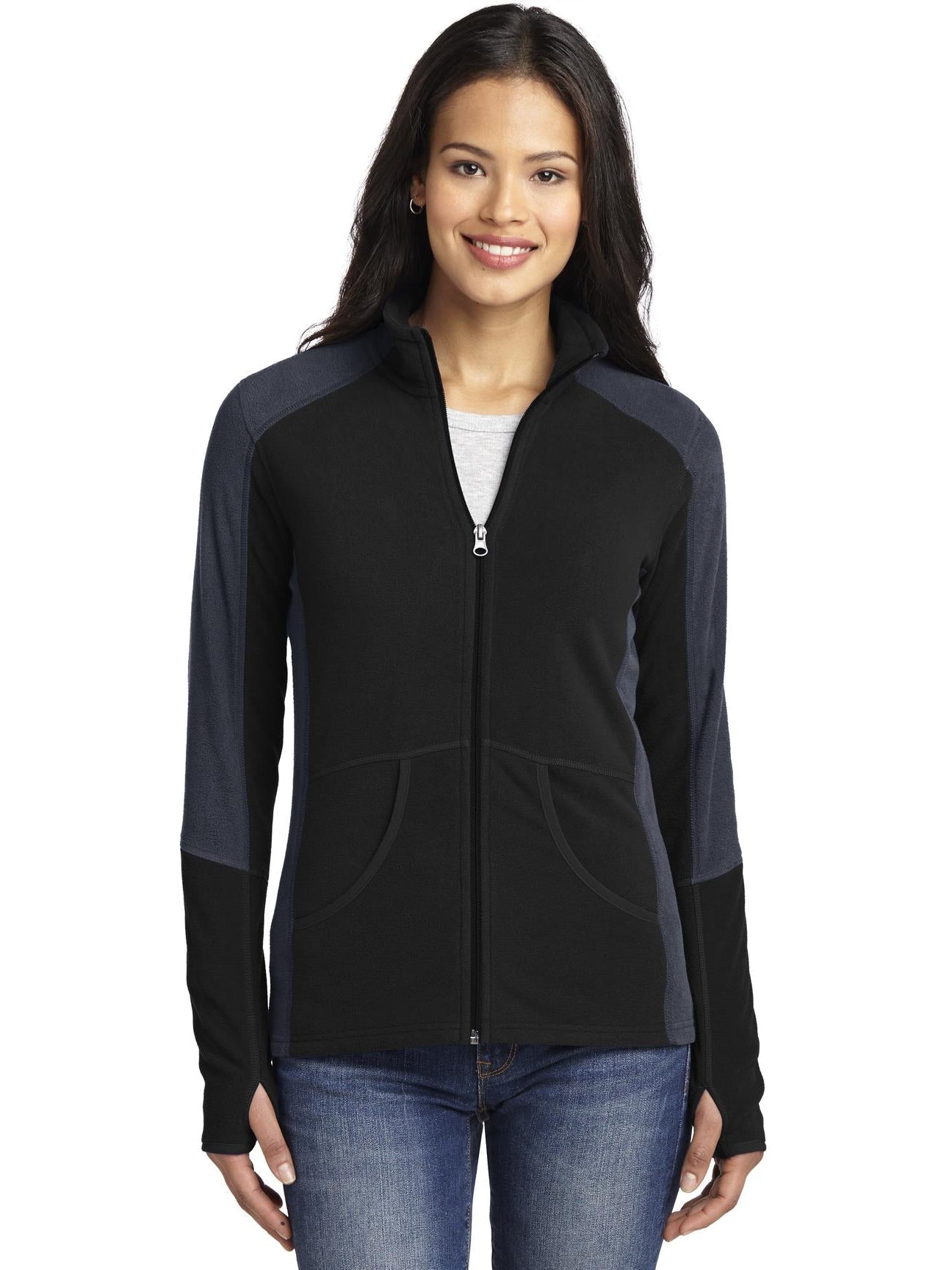 no-logo Port Authority Ladies Colorblock Microfleece Jacket-Regular-Port Authority-Thread Logic