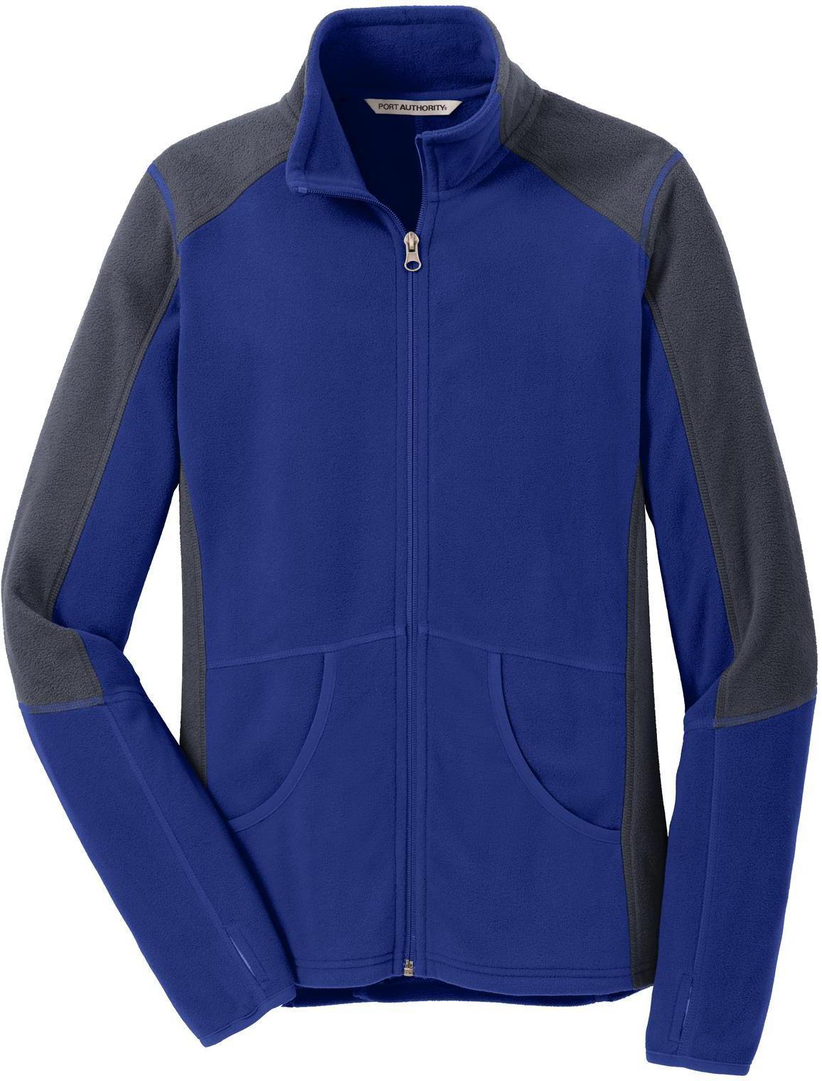 No-Logo CLOSEOUT - Port Authority Ladies Colorblock Microfleece Jacket-Active-Port Authority-Patriot Blue/Battleship Grey-S-Thread Logic