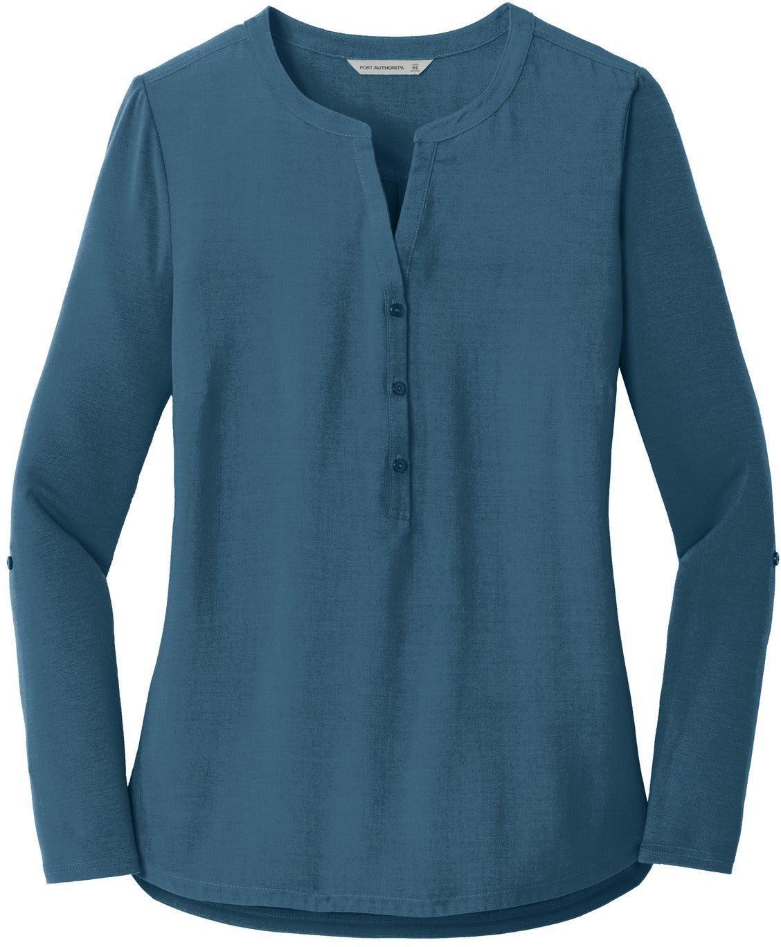 No-Logo CLOSEOUT - Port Authority Ladies Concept Henley Tunic-Active-Port Authority-Dusty Blue-XS-Thread Logic