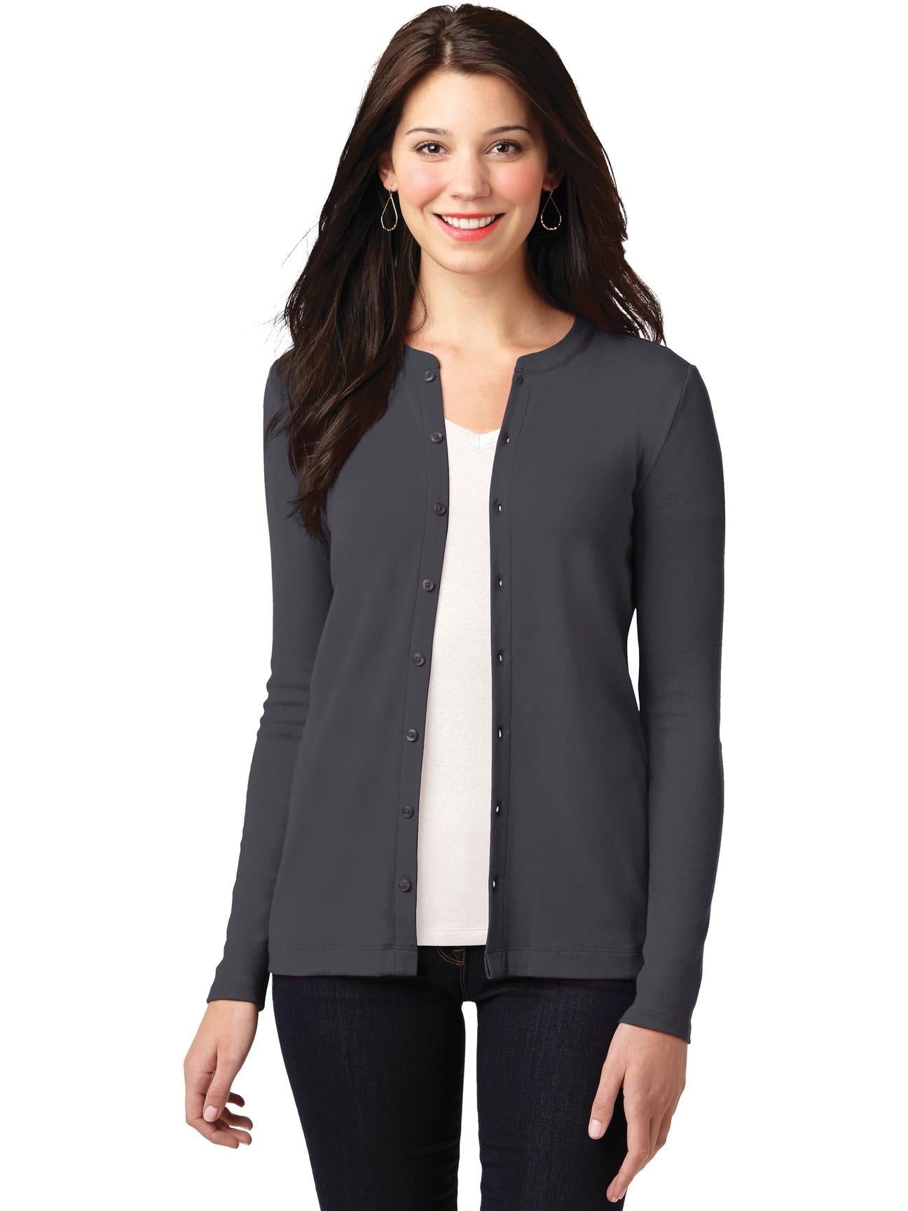 no-logo Port Authority Ladies Concept Stretch Button-Front Cardigan-Regular-Port Authority-Thread Logic