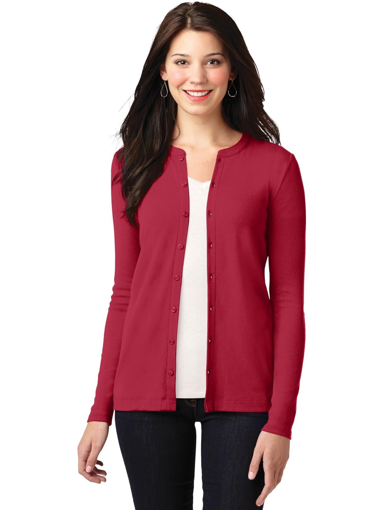 no-logo Port Authority Ladies Concept Stretch Button-Front Cardigan-Regular-Port Authority-Thread Logic