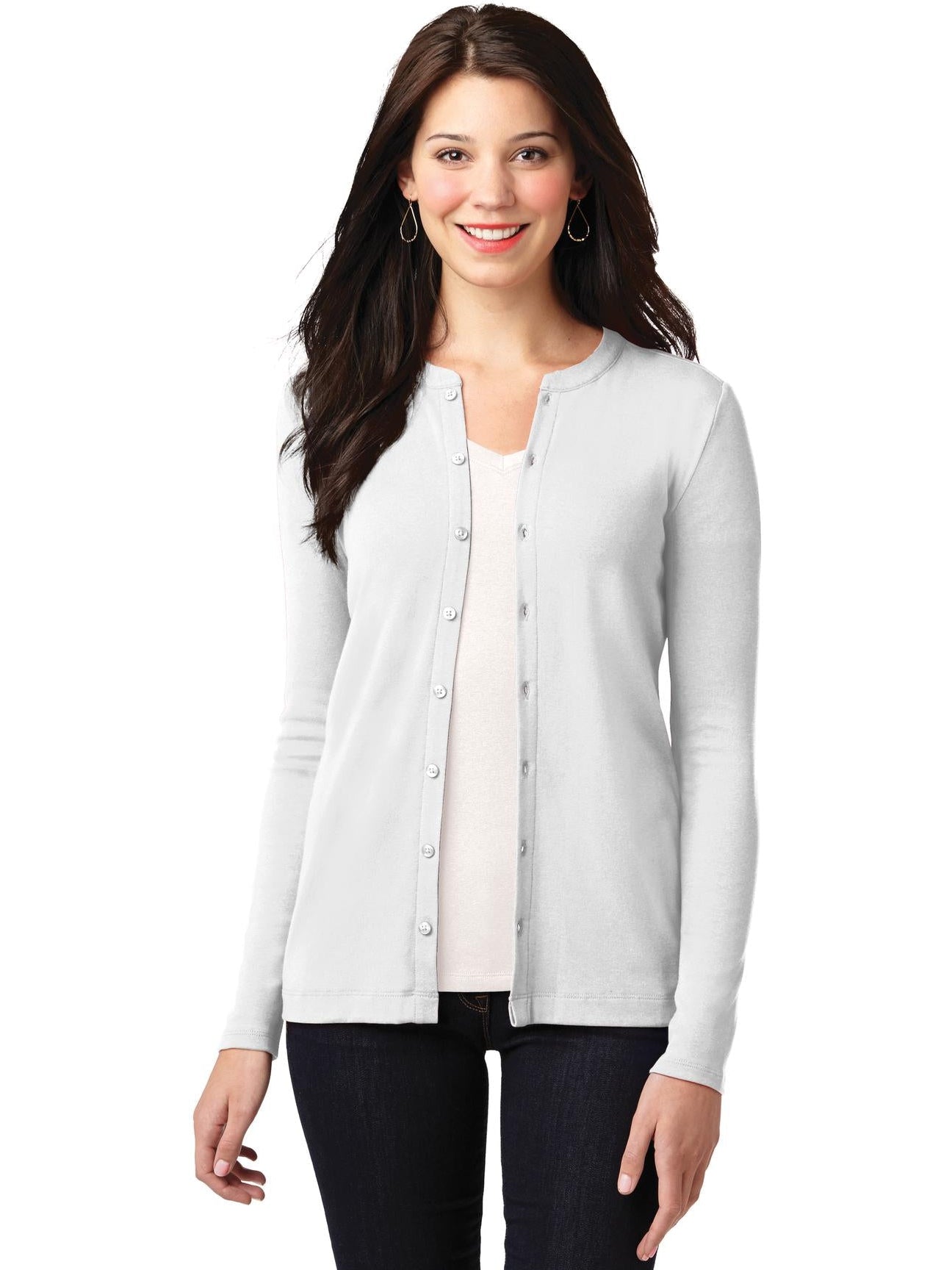no-logo Port Authority Ladies Concept Stretch Button-Front Cardigan-Regular-Port Authority-Thread Logic