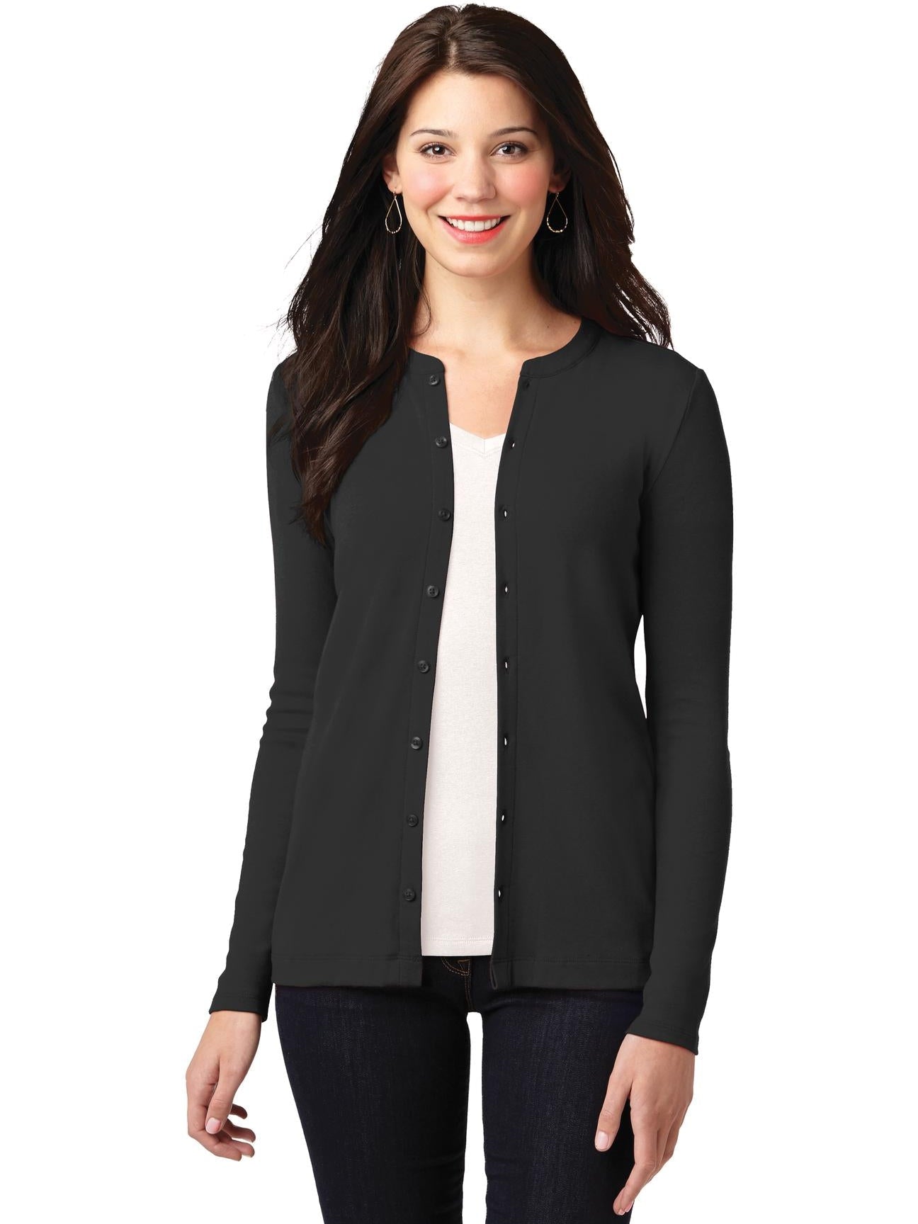 no-logo Port Authority Ladies Concept Stretch Button-Front Cardigan-Regular-Port Authority-Thread Logic