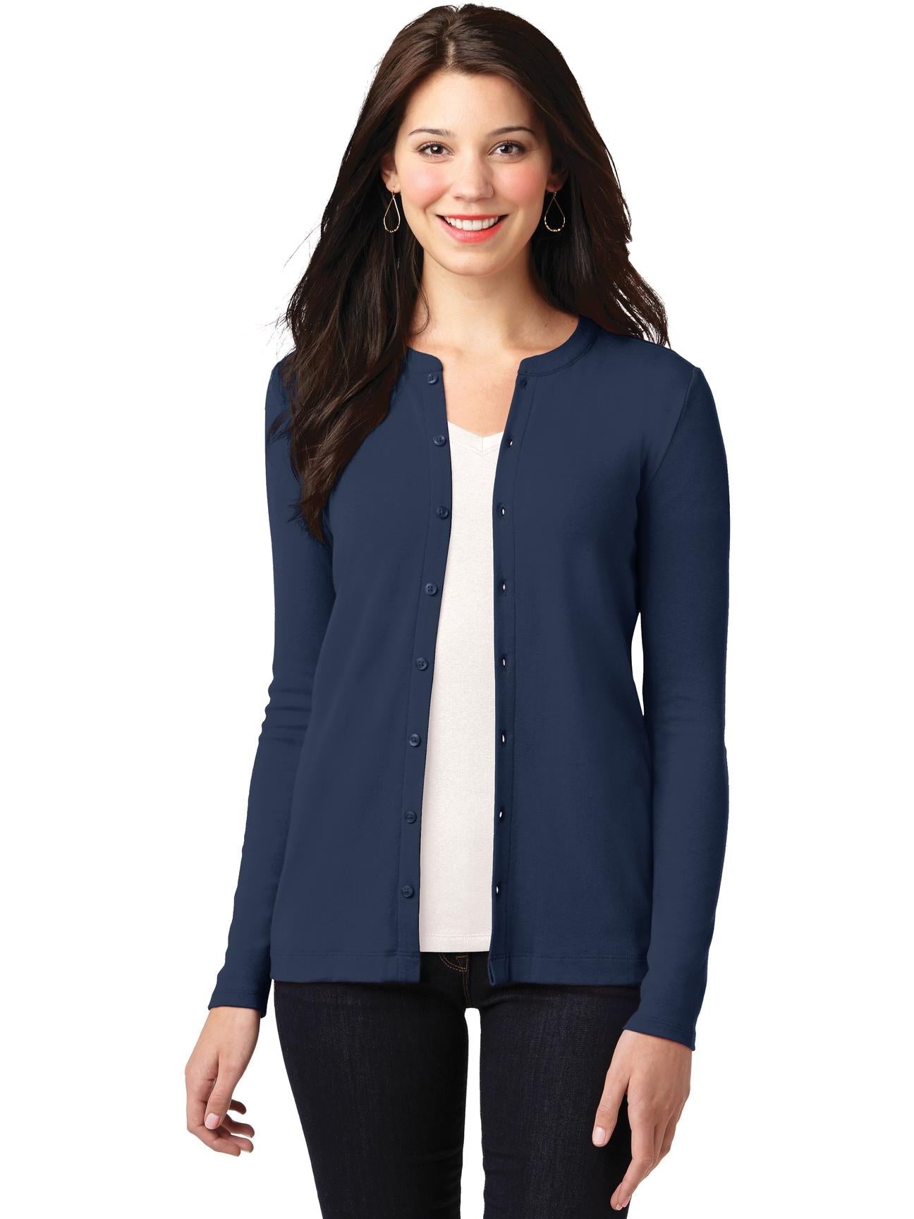 no-logo Port Authority Ladies Concept Stretch Button-Front Cardigan-Regular-Port Authority-Thread Logic