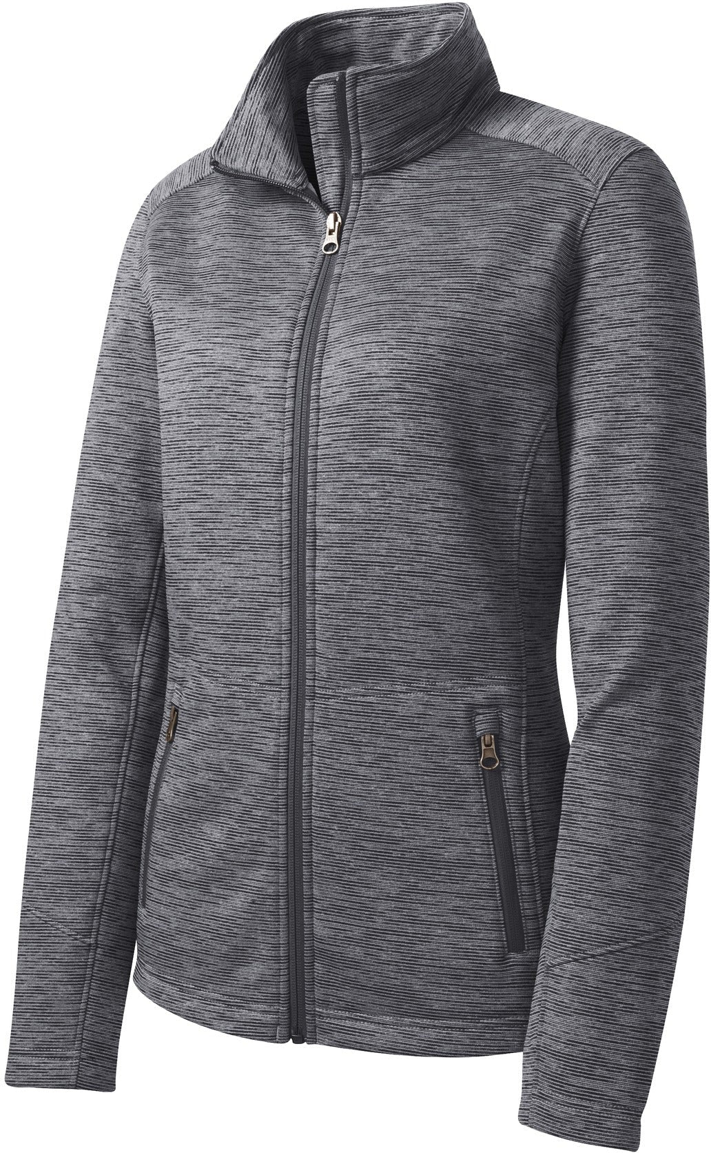 Port Authority Ladies Digi Stripe Fleece Jacket-Regular-Port Authority-Black-S-Thread Logic
