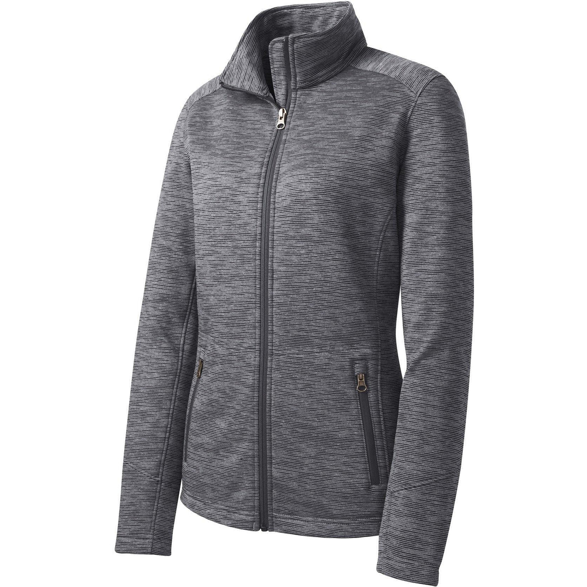 no-logo Port Authority Ladies Digi Stripe Fleece Jacket-Regular-Port Authority-Black-S-Thread Logic