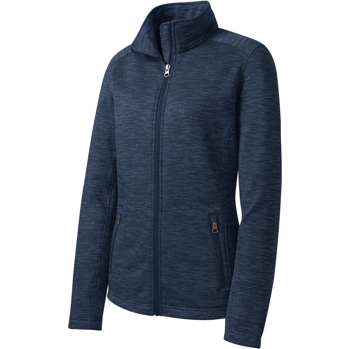 no-logo Port Authority Ladies Digi Stripe Fleece Jacket-Regular-Port Authority-Navy-S-Thread Logic