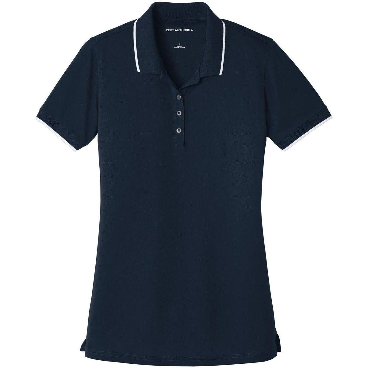 logo-left Port Authority Women's Dry Zone UV Micro-Mesh Tipped Polo-Regular-Port Authority-River Blue Navy/White-XS-Thread Logic