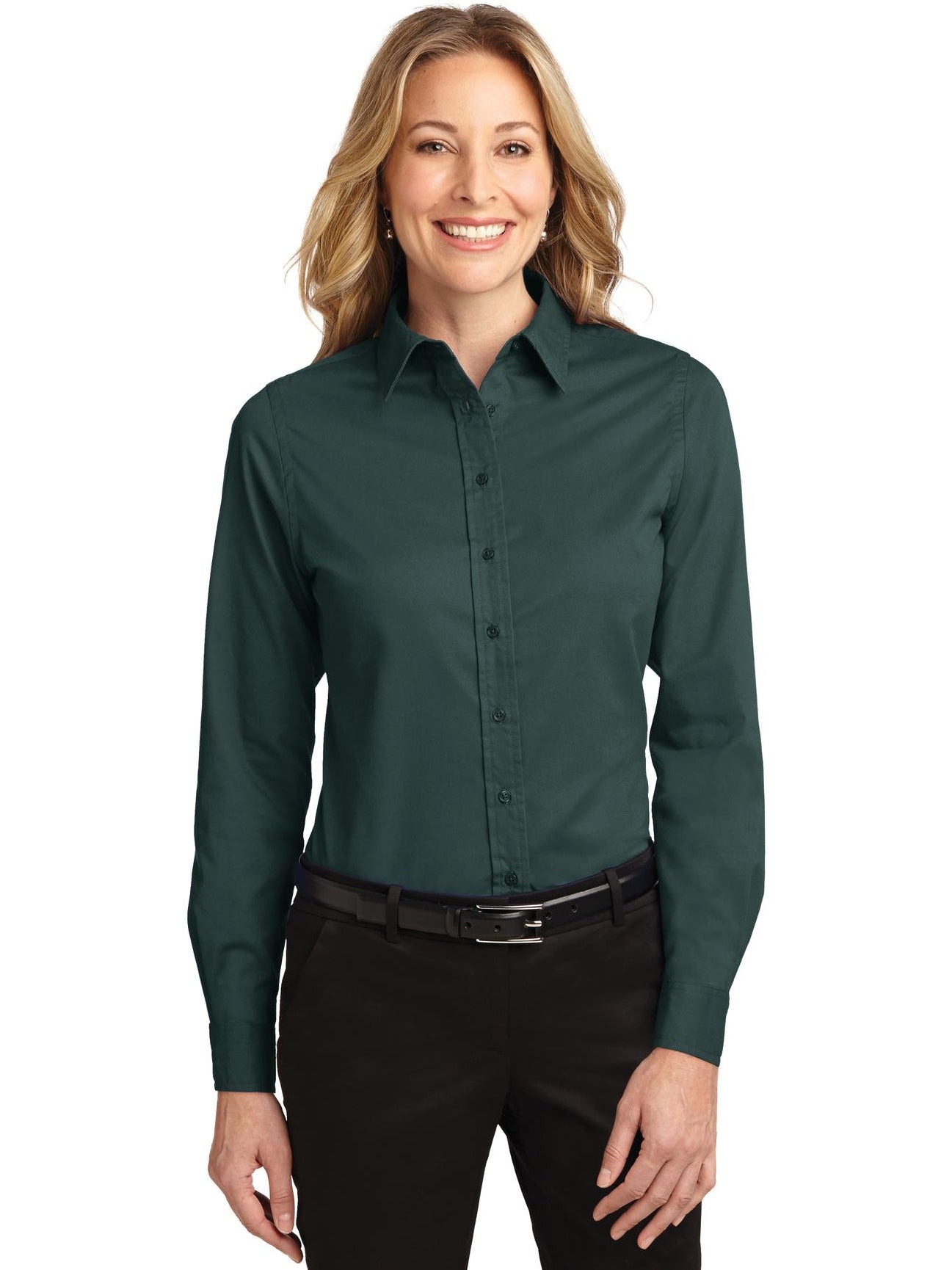 no-logo Port Authority Ladies Easy Care-Regular-Port Authority-Dark Green/Navy-XS-Thread Logic