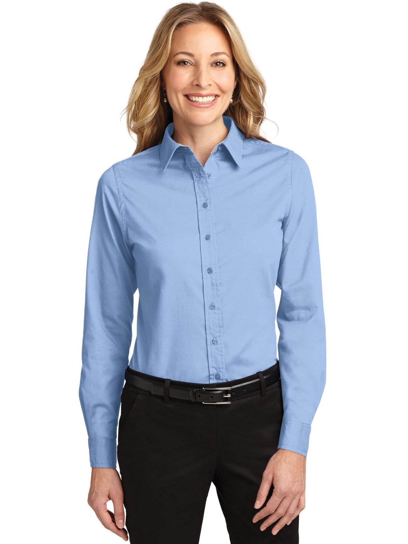 no-logo Port Authority Ladies Easy Care-Regular-Port Authority-Light Blue/Light Stone-XS-Thread Logic