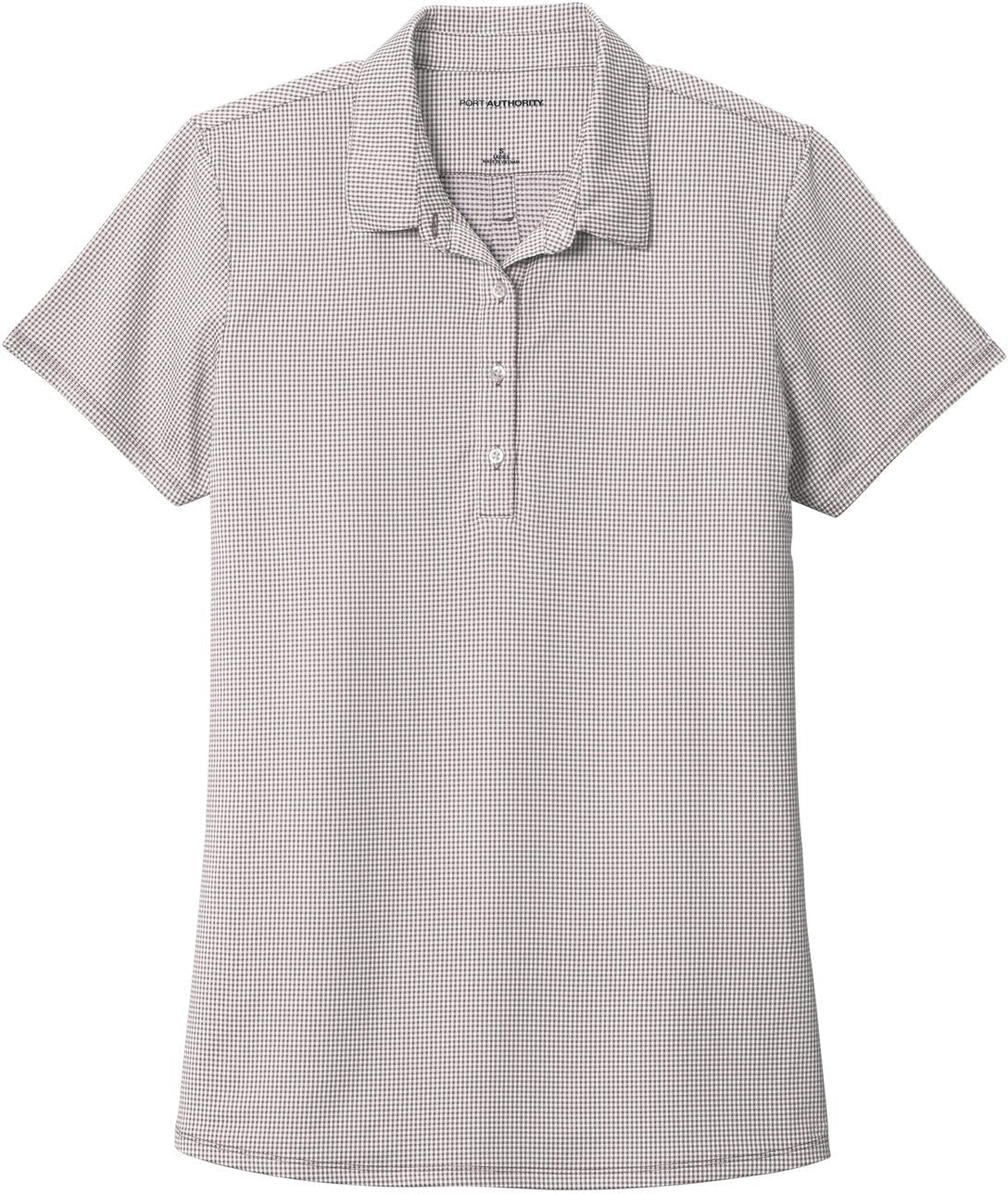 No-Logo CLOSEOUT - Port Authority Ladies Gingham Polo-Active-Port Authority-Gusty Grey/White-XS-Thread Logic