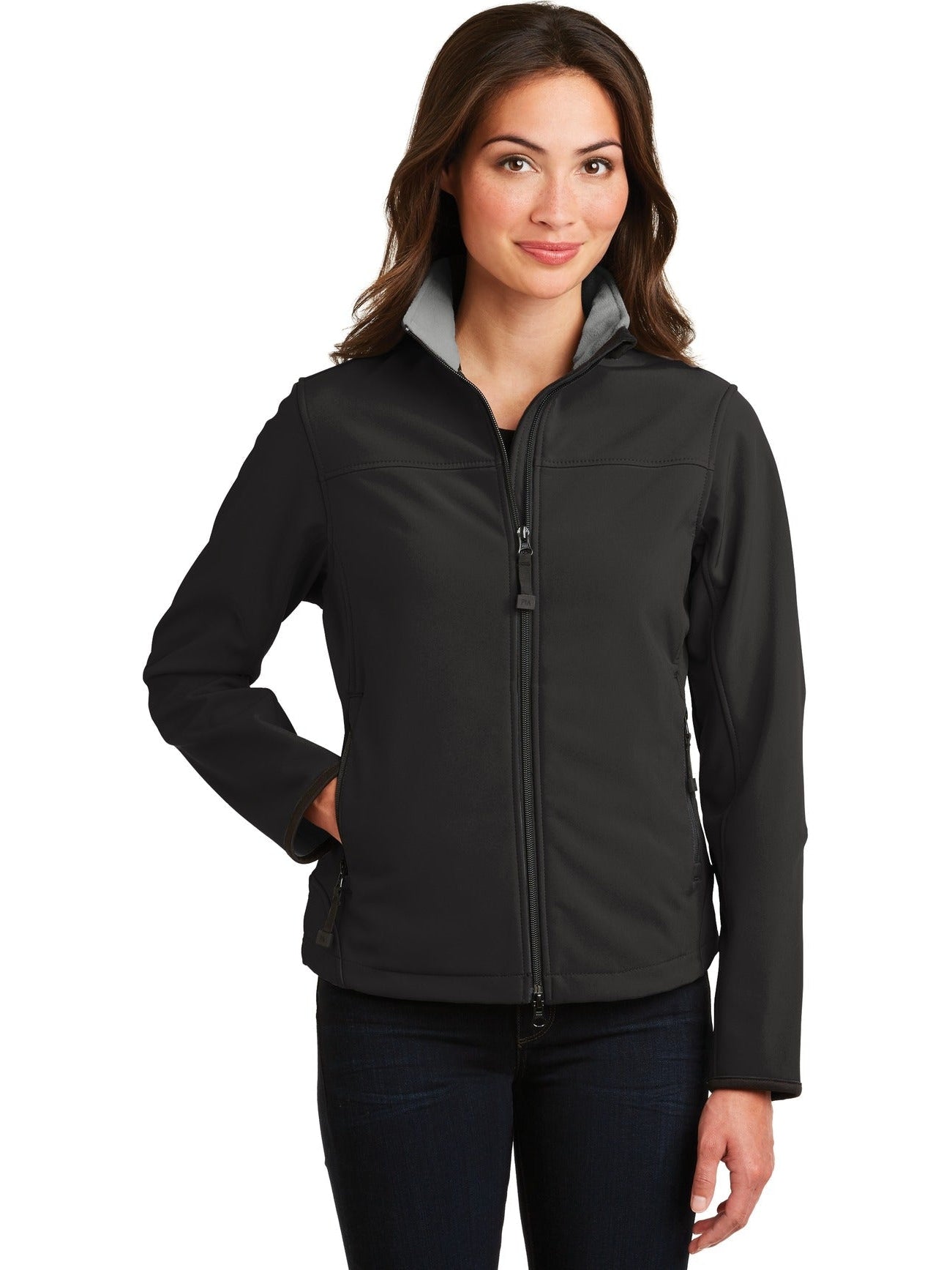 no-logo Port Authority Ladies Glacier Soft Shell-Regular-Port Authority-Black/Chrome-XS-Thread Logic