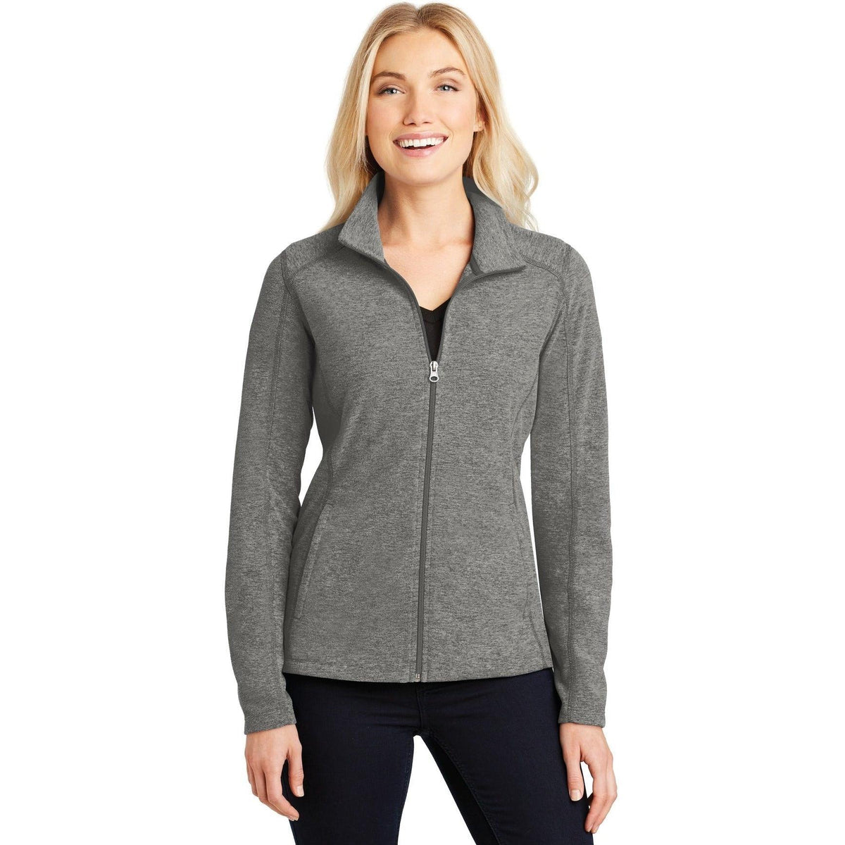 no-logo Port Authority Women's Heather Microfleece Full-Zip Jacket-Regular-Port Authority-Pearl Grey Heather-XS-Thread Logic