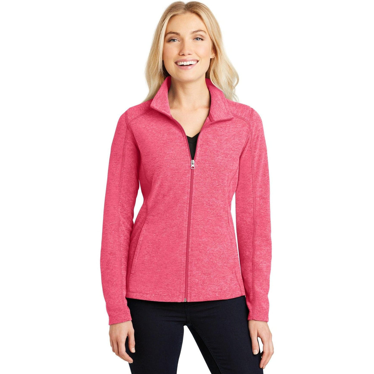 no-logo Port Authority Women's Heather Microfleece Full-Zip Jacket-Regular-Port Authority-Pink Raspberry Heather-XS-Thread Logic