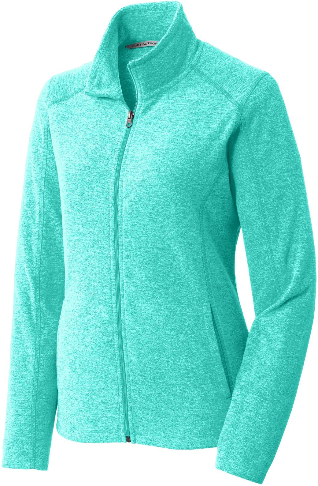 no-logo Port Authority Ladies Heather Microfleece Full-Zip Jacket-Regular-Port Authority-Aqua Green Heather-XS-Thread Logic