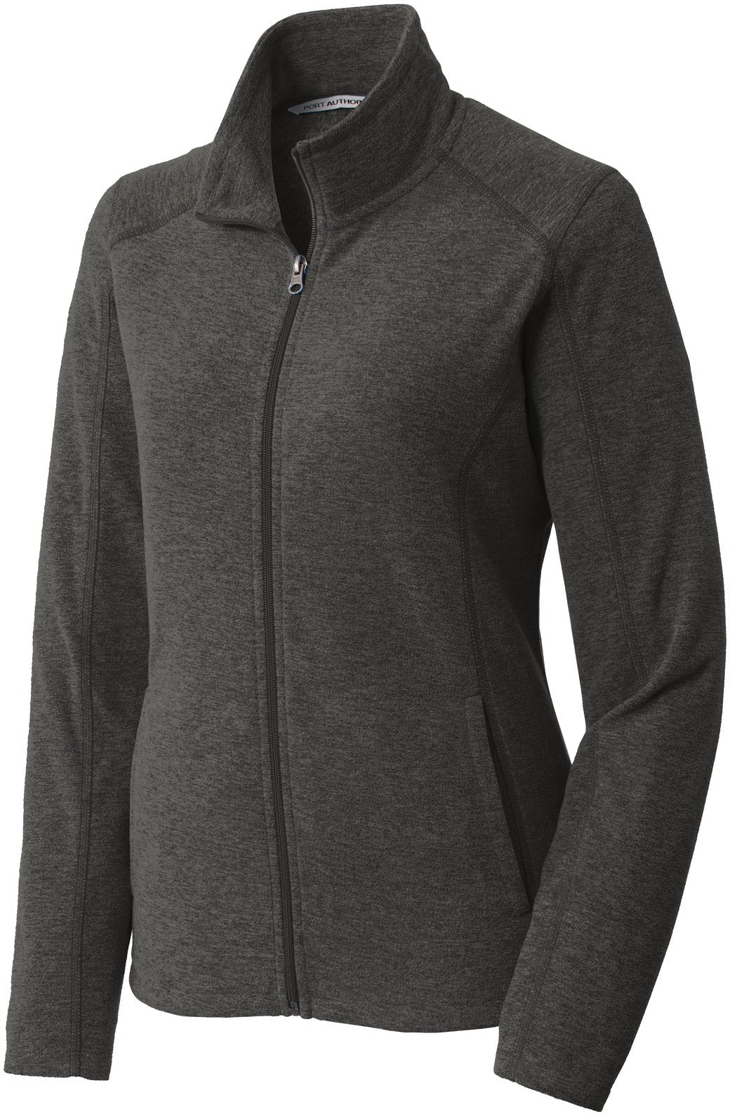 no-logo Port Authority Ladies Heather Microfleece Full-Zip Jacket-Regular-Port Authority-Black Charcoal Heather-XS-Thread Logic