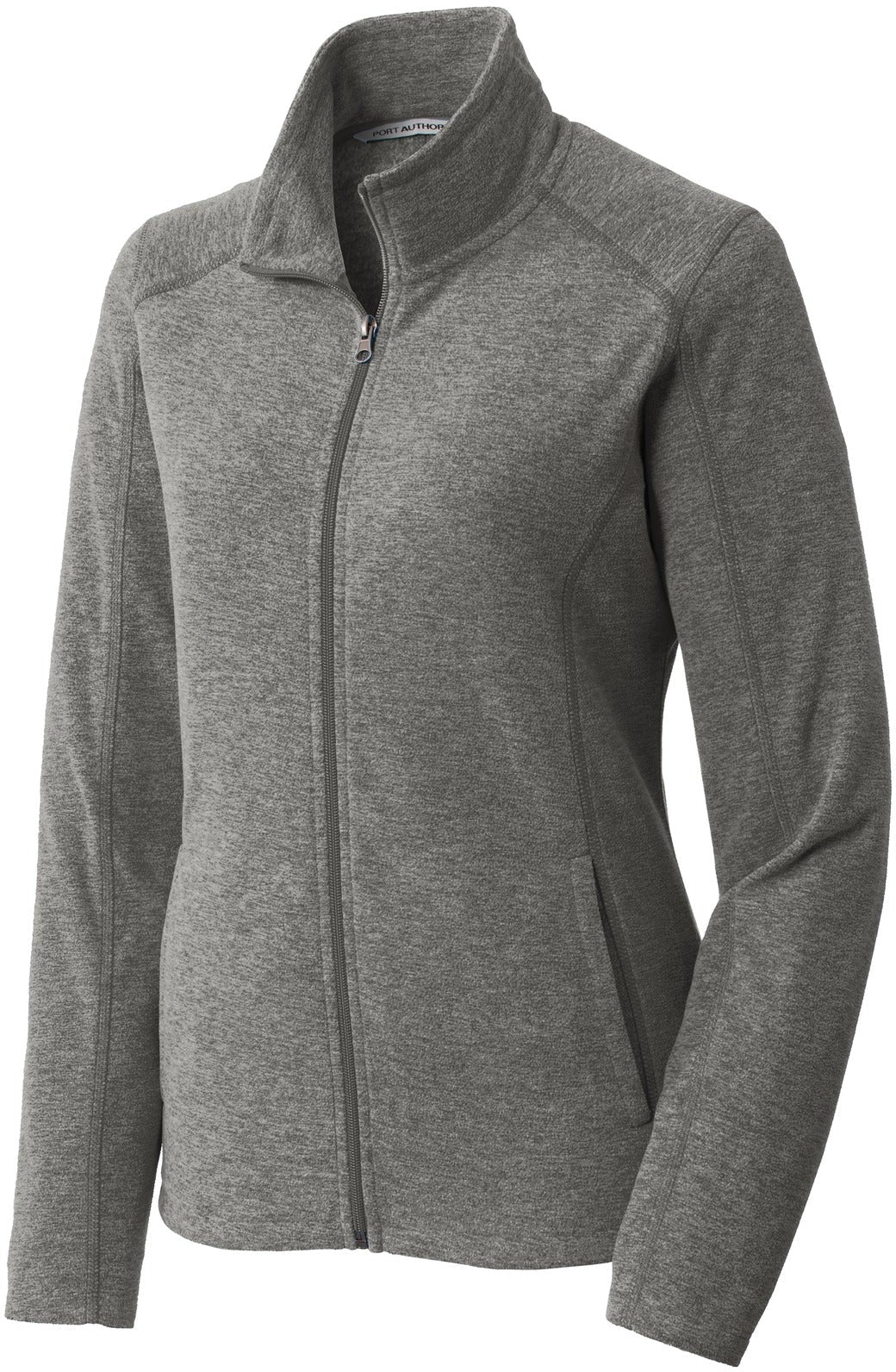 no-logo Port Authority Ladies Heather Microfleece Full-Zip Jacket-Regular-Port Authority-Pearl Grey Heather-XS-Thread Logic