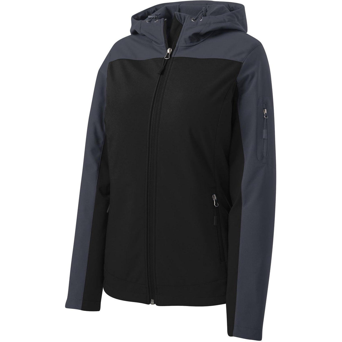 no-logo Port Authority Women's Hooded Core Soft Shell Jacket-Regular-Port Authority-Black/Battleship Grey-XS-Thread Logic