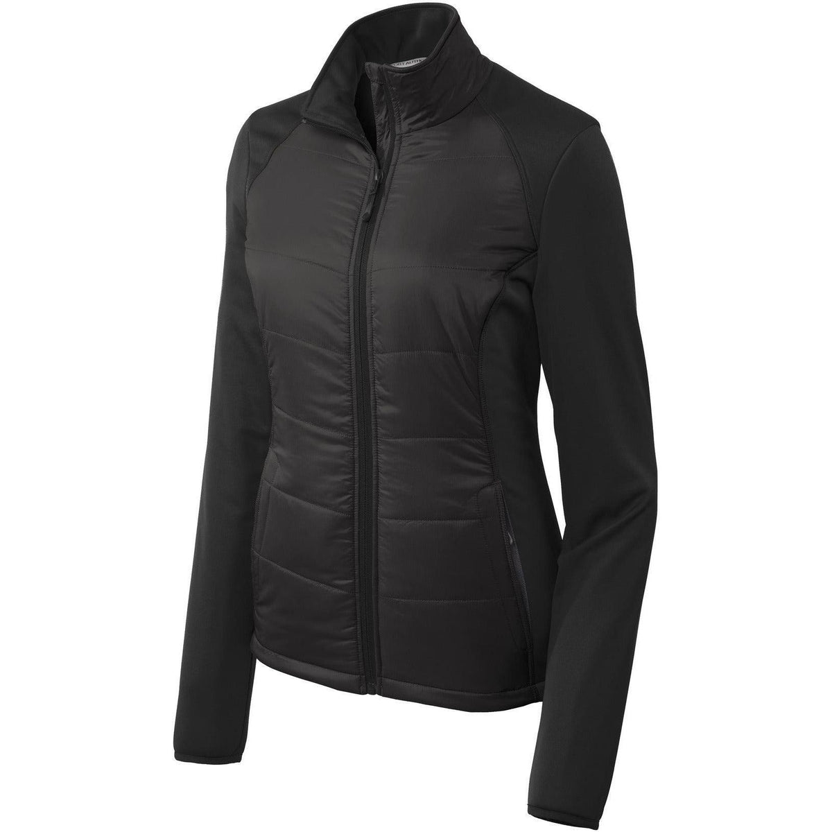 logo-left Port Authority Women's Hybrid Soft Shell Jacket-Regular-Port Authority-Deep Black-XS-Thread Logic