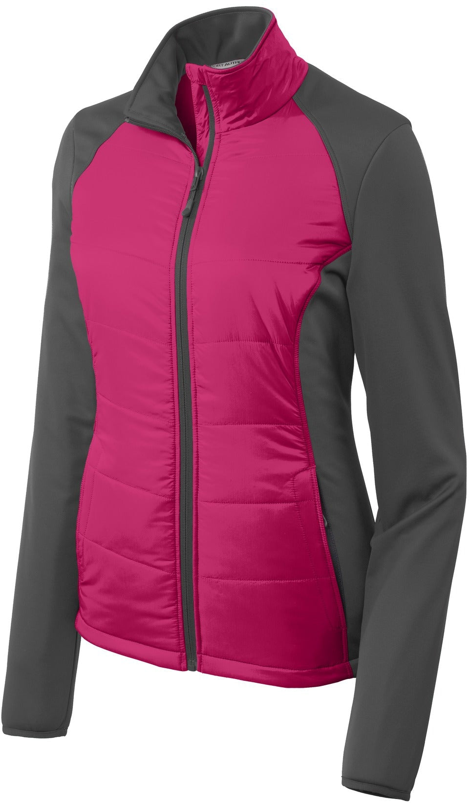 Port Authority Ladies Hybrid Soft Shell Jacket-Regular-Port Authority-Pink Azalea/Grey Steel-XS-Thread Logic