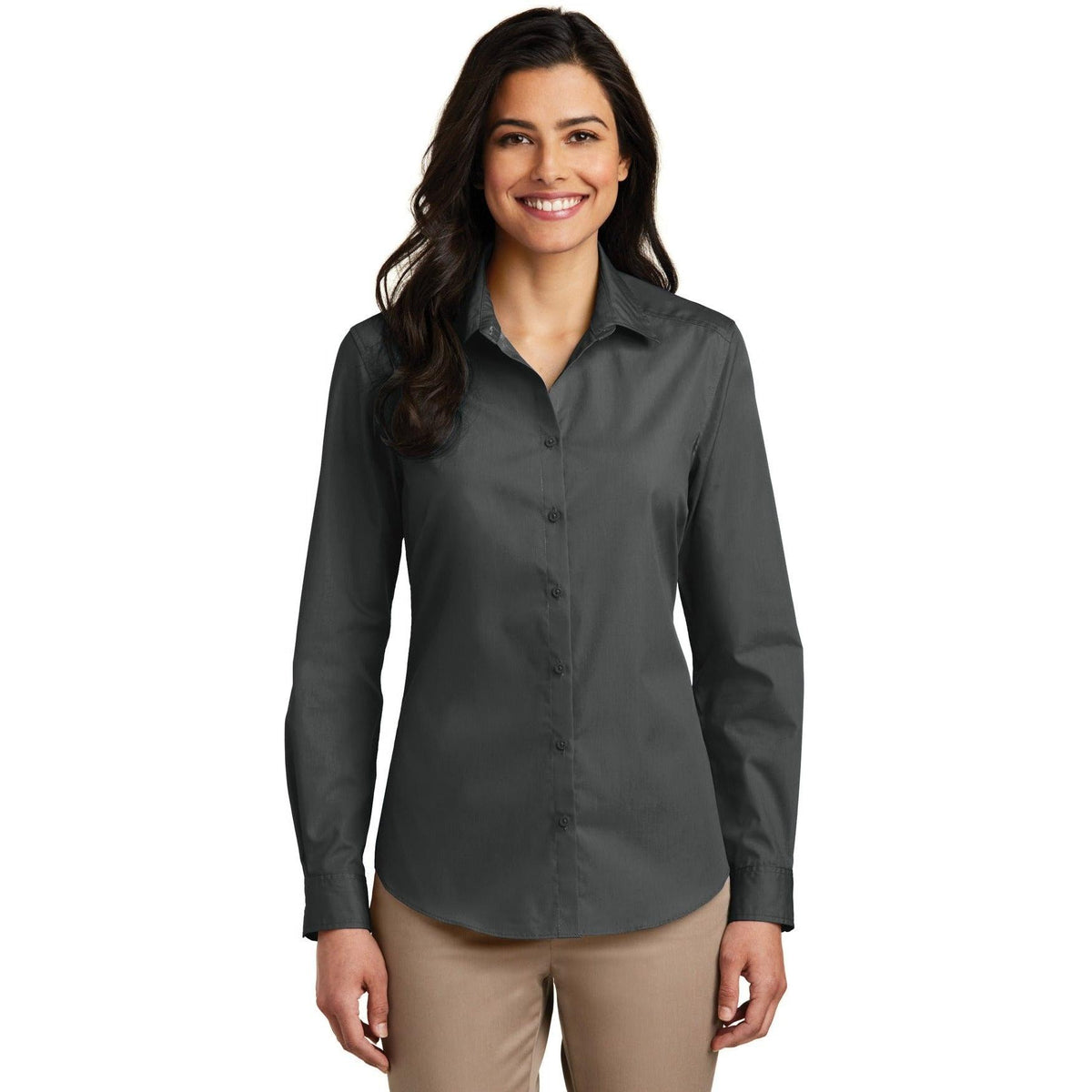 no-logo Port Authority Women's Long Sleeve Carefree Poplin Shirt-Dress Shirts-Port Authority-Thread Logic