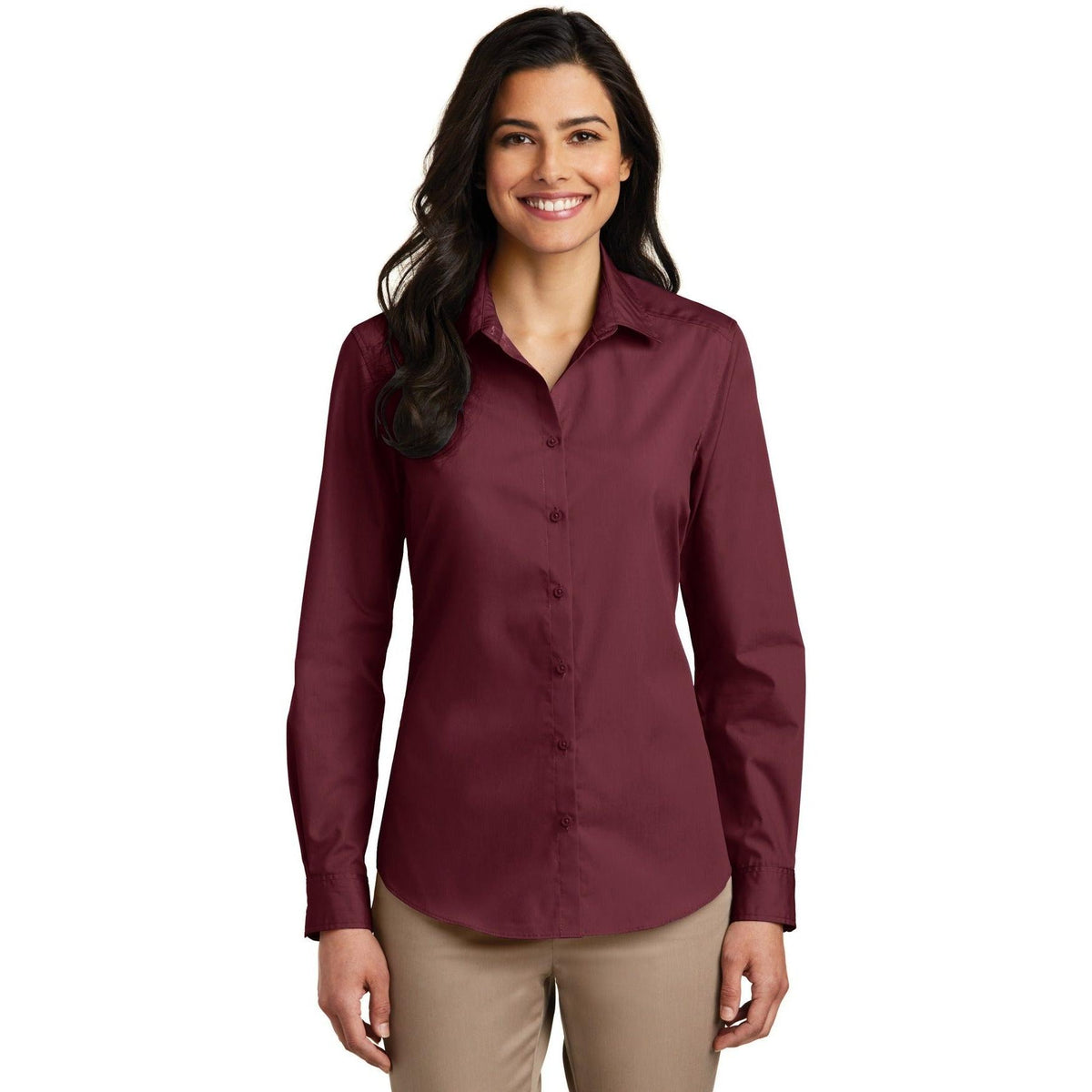 no-logo Port Authority Women's Long Sleeve Carefree Poplin Shirt-Dress Shirts-Port Authority-Thread Logic