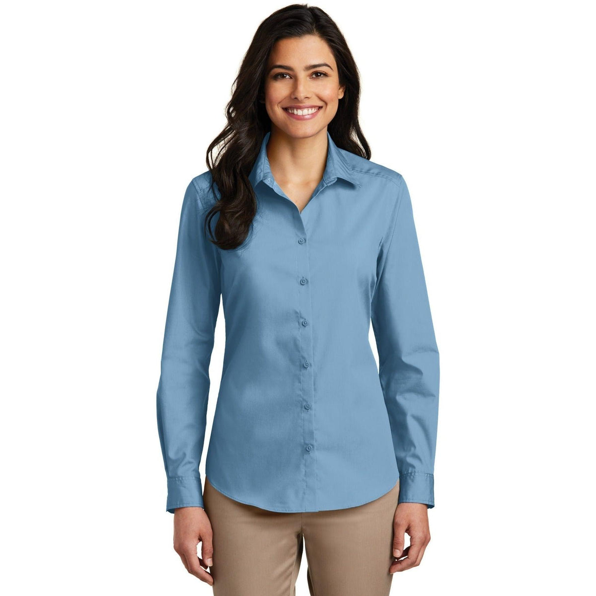 no-logo Port Authority Women's Long Sleeve Carefree Poplin Shirt-Dress Shirts-Port Authority-Thread Logic