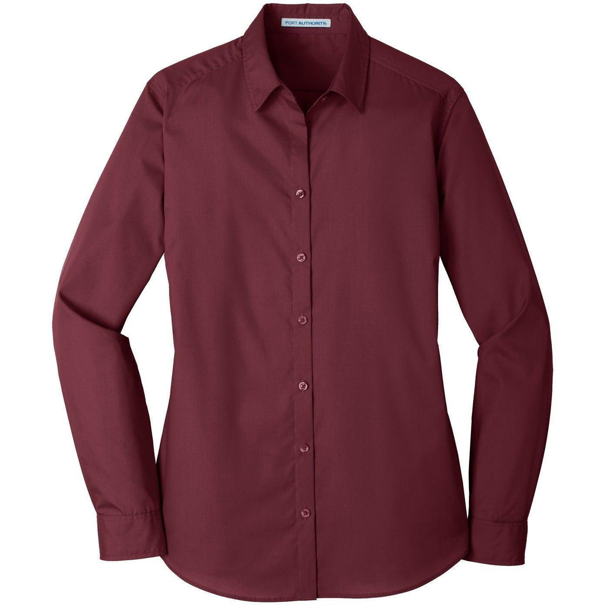 no-logo Port Authority Women's Long Sleeve Carefree Poplin Shirt-Dress Shirts-Port Authority-Burgundy-XS-Thread Logic