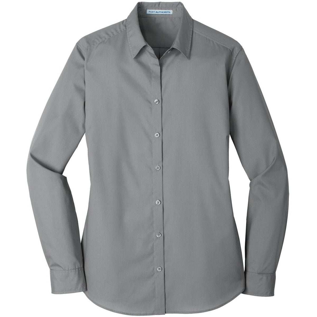 no-logo Port Authority Women's Long Sleeve Carefree Poplin Shirt-Dress Shirts-Port Authority-Gusty Grey-XS-Thread Logic
