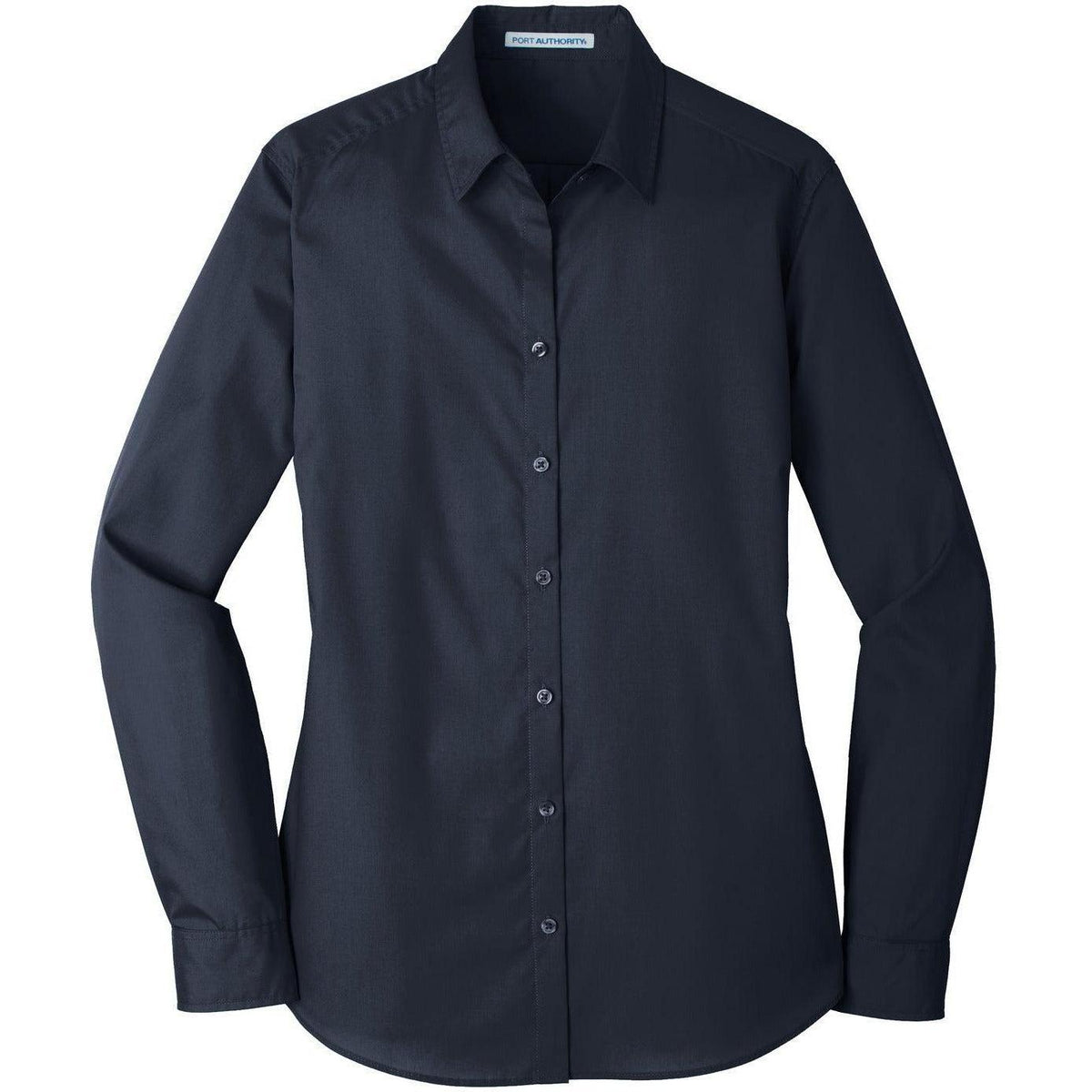 no-logo Port Authority Women's Long Sleeve Carefree Poplin Shirt-Dress Shirts-Port Authority-River Blue Navy-XS-Thread Logic