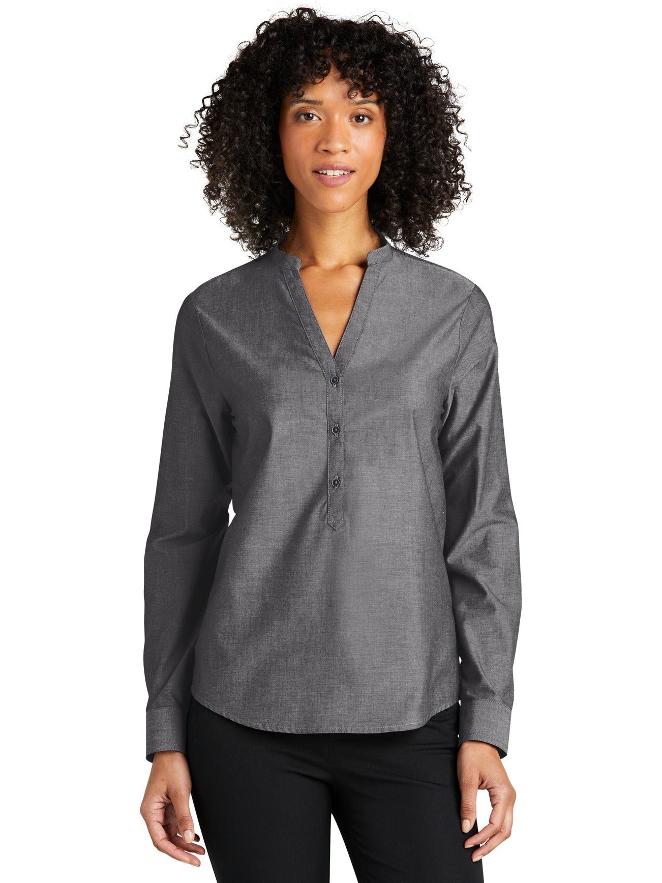 no-logo Port Authority Ladies Long Sleeve Chambray Easy Care Shirt-Regular-Port & Company-Thread Logic