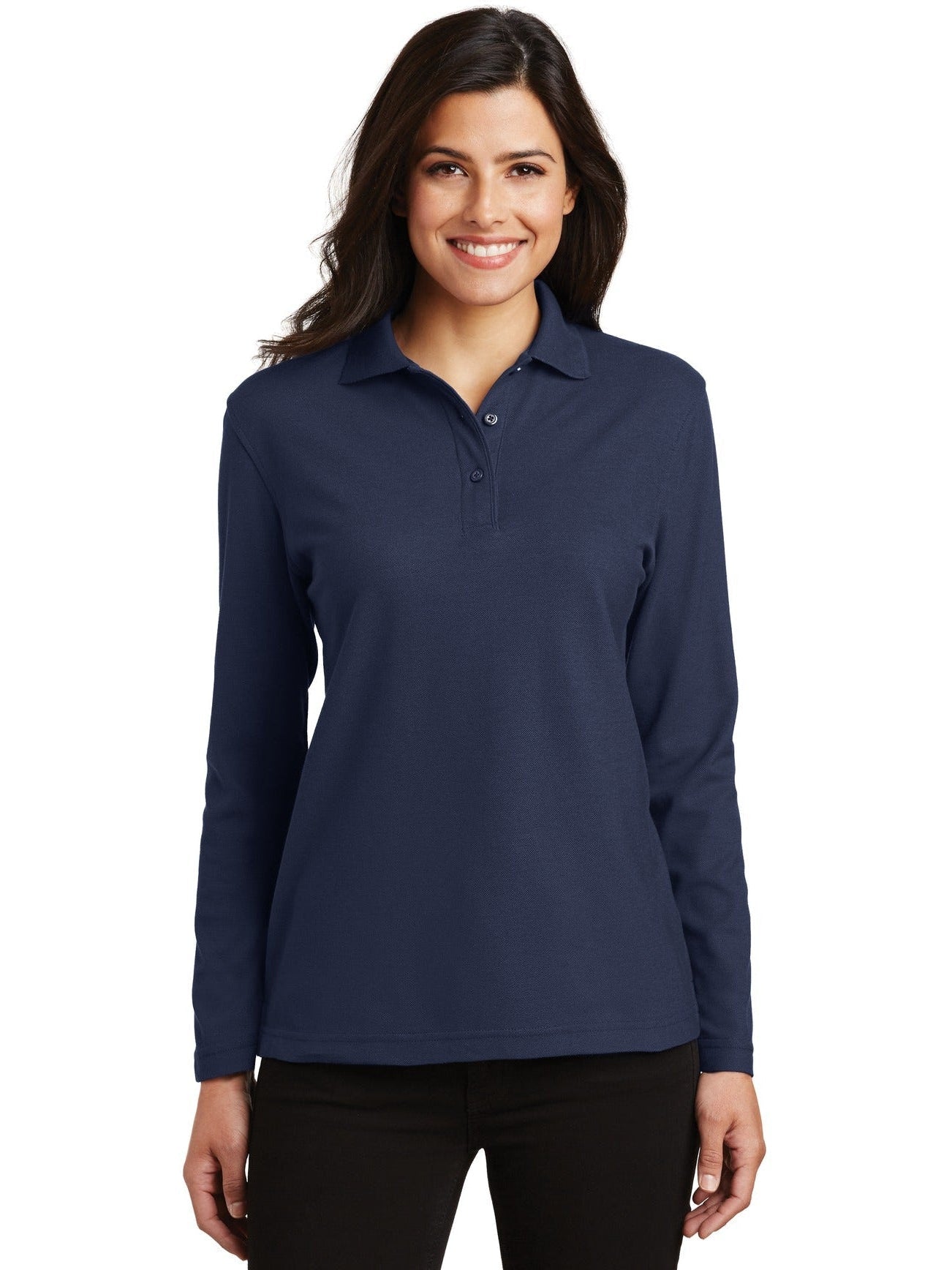 no-logo Port Authority Ladies Long Sleeve Silk Touch Polo Shirt-Regular-Port Authority-Thread Logic