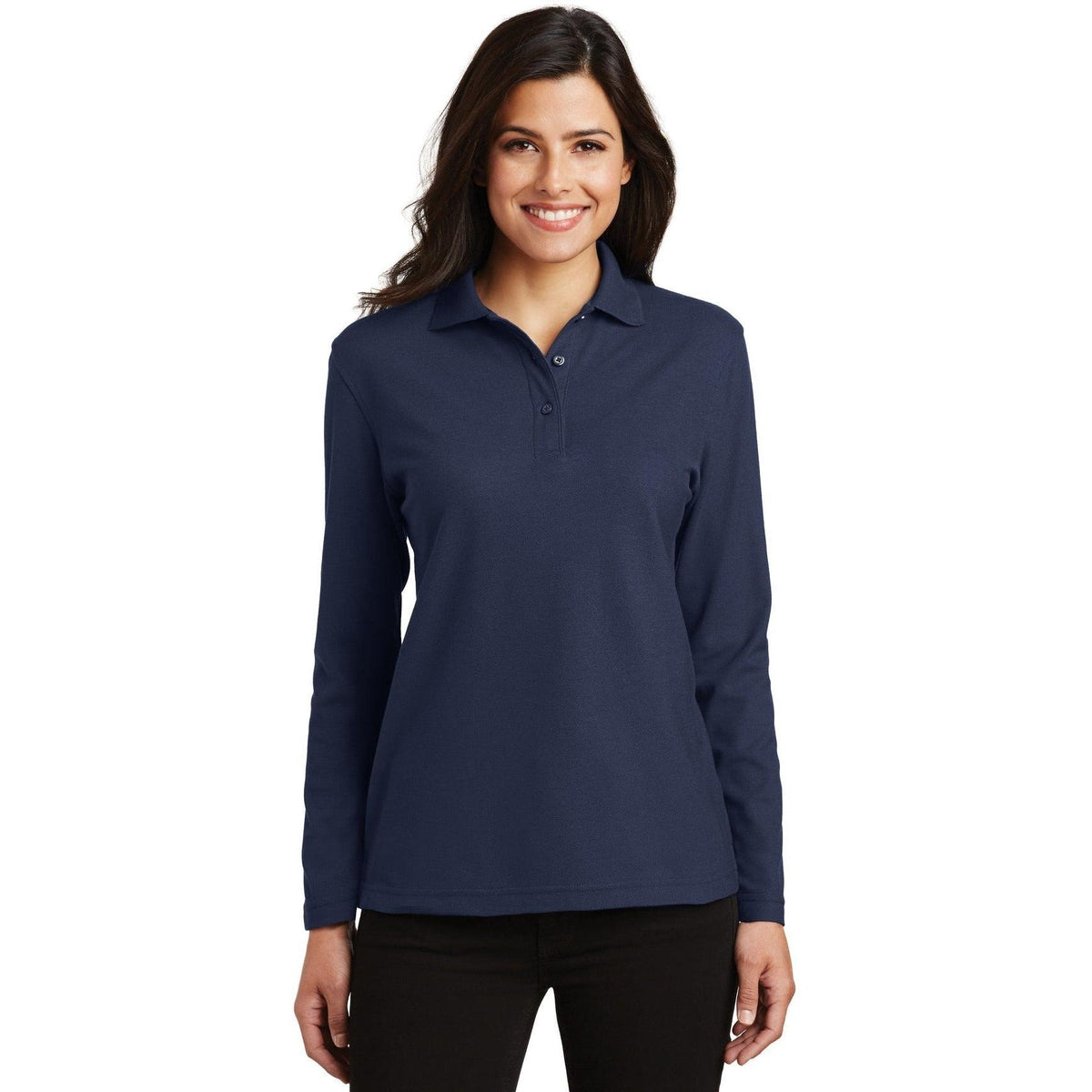 no-logo Port Authority Women's Long Sleeve Silk Touch Polo Shirt-Polos-Port Authority-Thread Logic