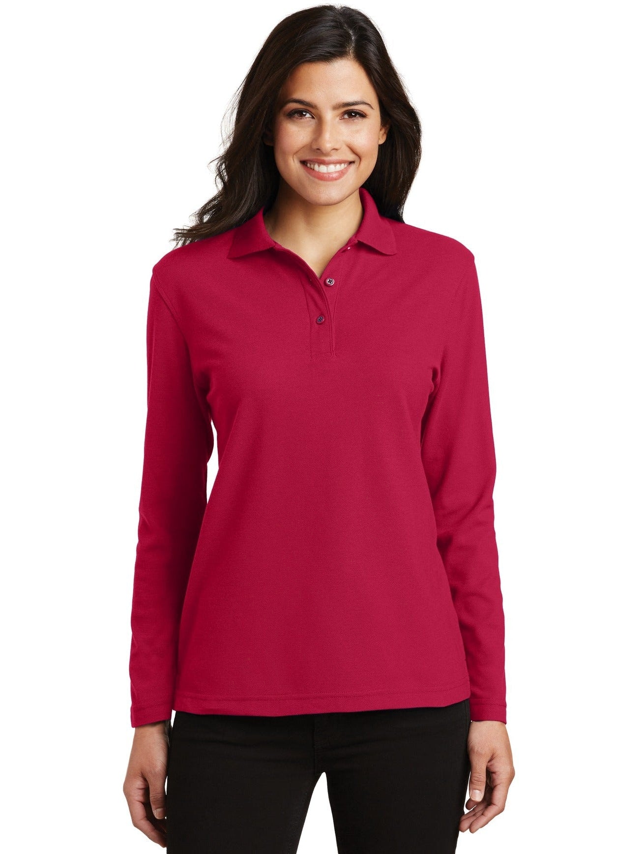 no-logo Port Authority Ladies Long Sleeve Silk Touch Polo Shirt-Regular-Port Authority-Thread Logic