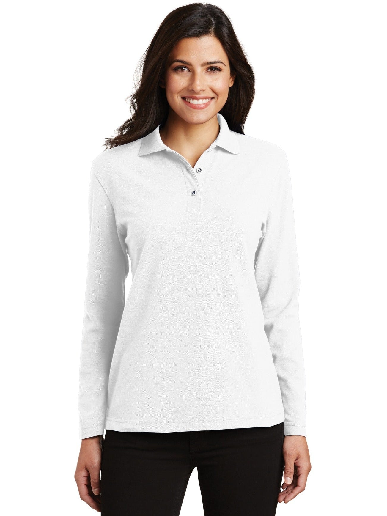 no-logo Port Authority Ladies Long Sleeve Silk Touch Polo Shirt-Regular-Port Authority-Thread Logic