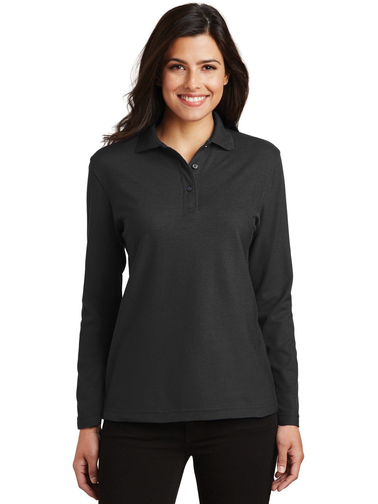 no-logo Port Authority Ladies Long Sleeve Silk Touch Polo Shirt-Regular-Port Authority-Thread Logic