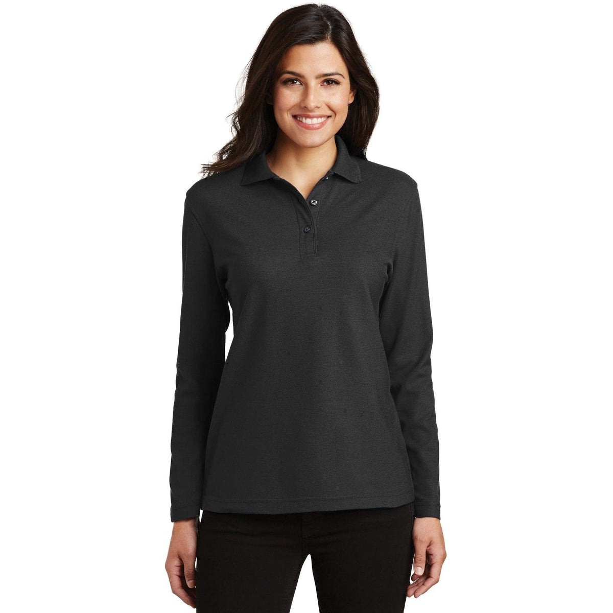no-logo Port Authority Women's Long Sleeve Silk Touch Polo Shirt-Polos-Port Authority-Thread Logic