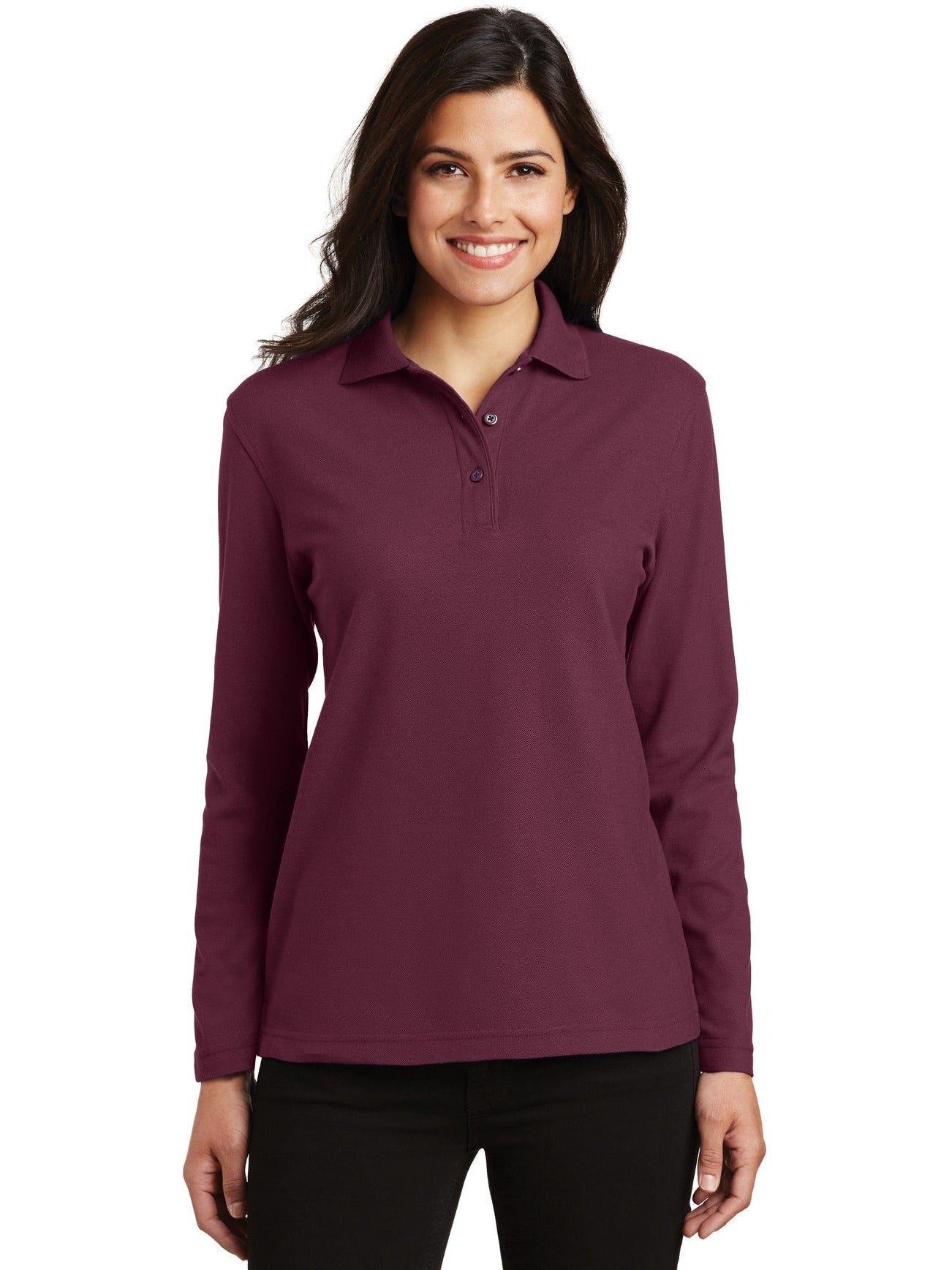 no-logo Port Authority Ladies Long Sleeve Silk Touch Polo Shirt-Regular-Port Authority-Thread Logic