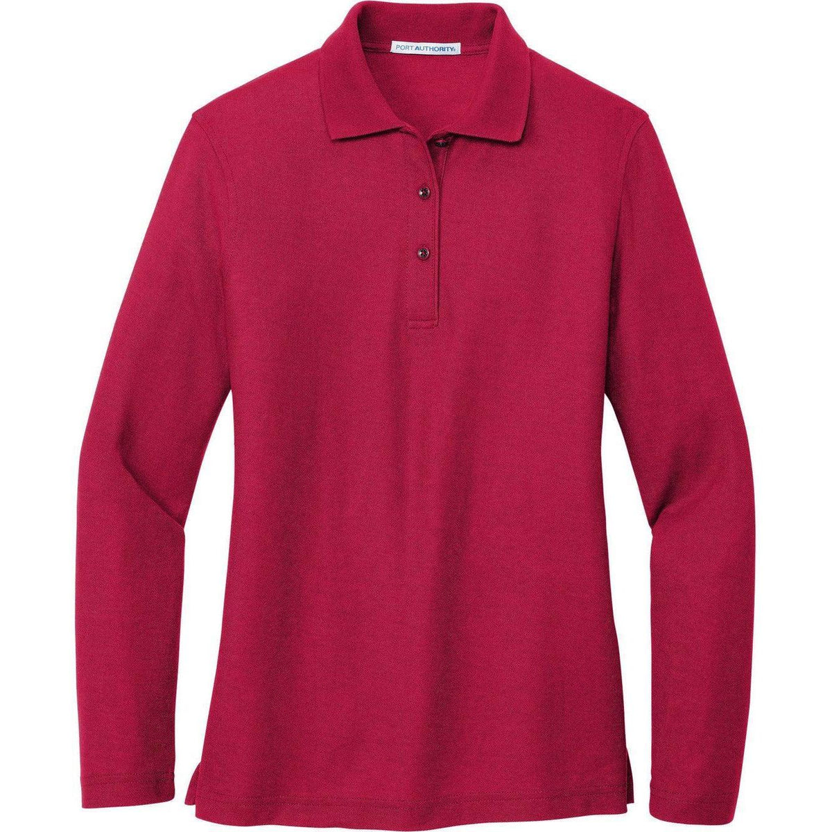 logo-left Port Authority Women's Long Sleeve Silk Touch Polo Shirt-Polos-Port Authority-Red-XS-Thread Logic