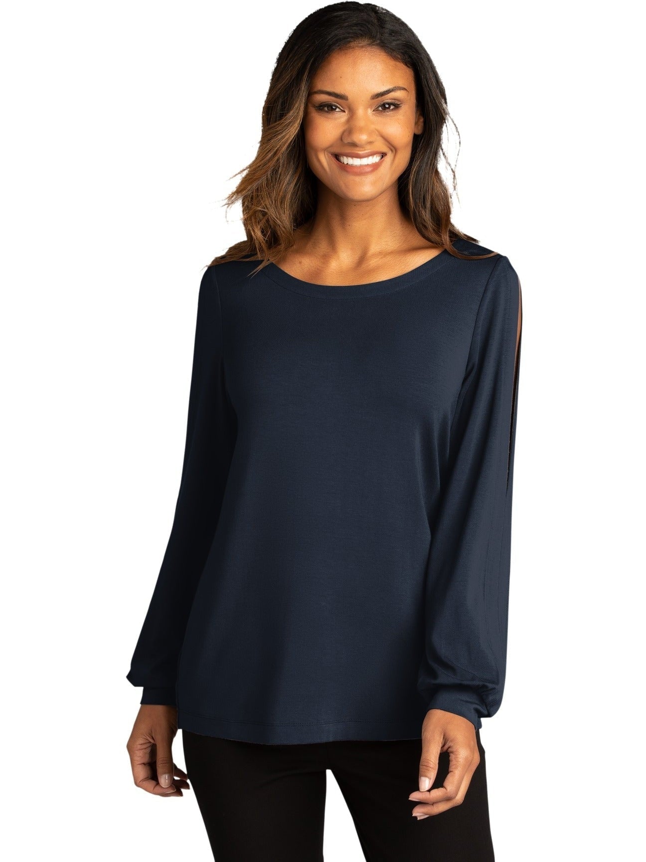 no-logo Port Authority Ladies Luxe Knit Jewel Neck Top-Regular-Port Authority-Thread Logic