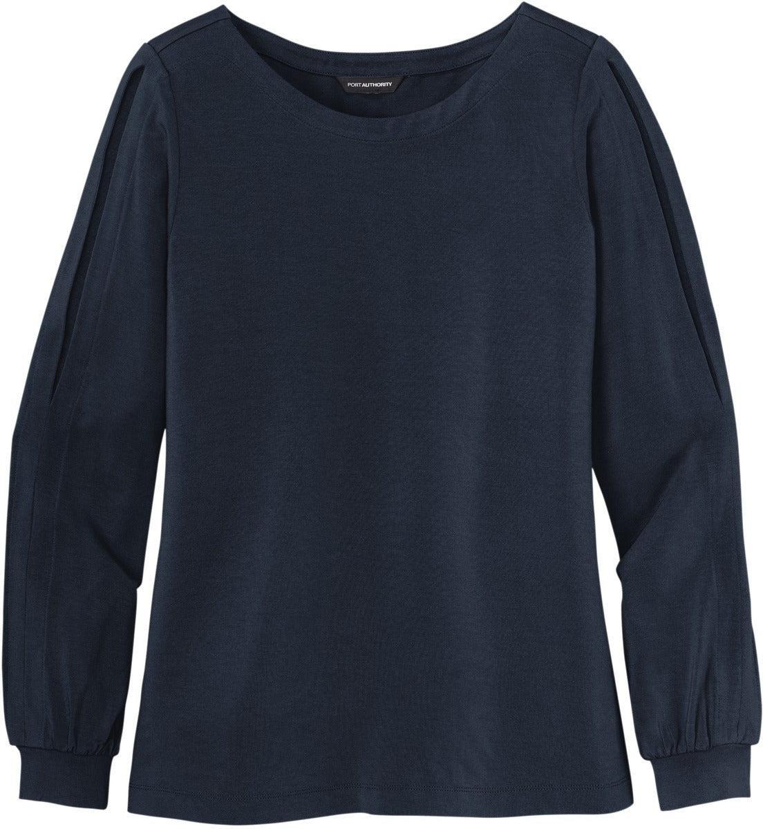 No-Logo CLOSEOUT - Port Authority Ladies Luxe Knit Jewel Neck Top-Active-Port Authority-River Blue Navy-S-Thread Logic