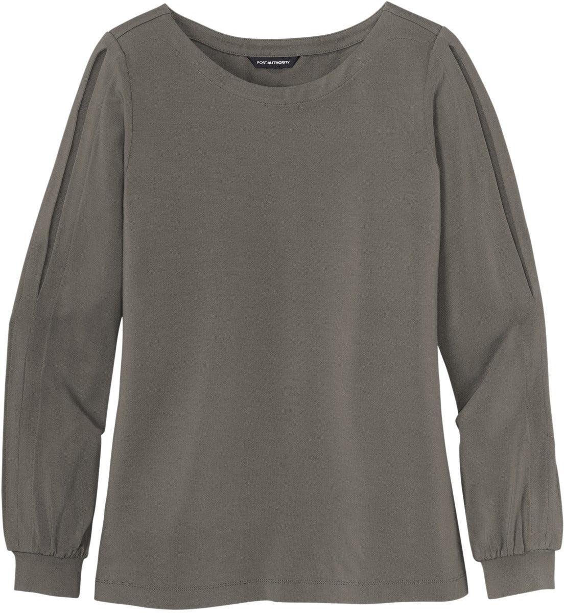 No-Logo CLOSEOUT - Port Authority Ladies Luxe Knit Jewel Neck Top-Active-Port Authority-Sterling Grey-S-Thread Logic