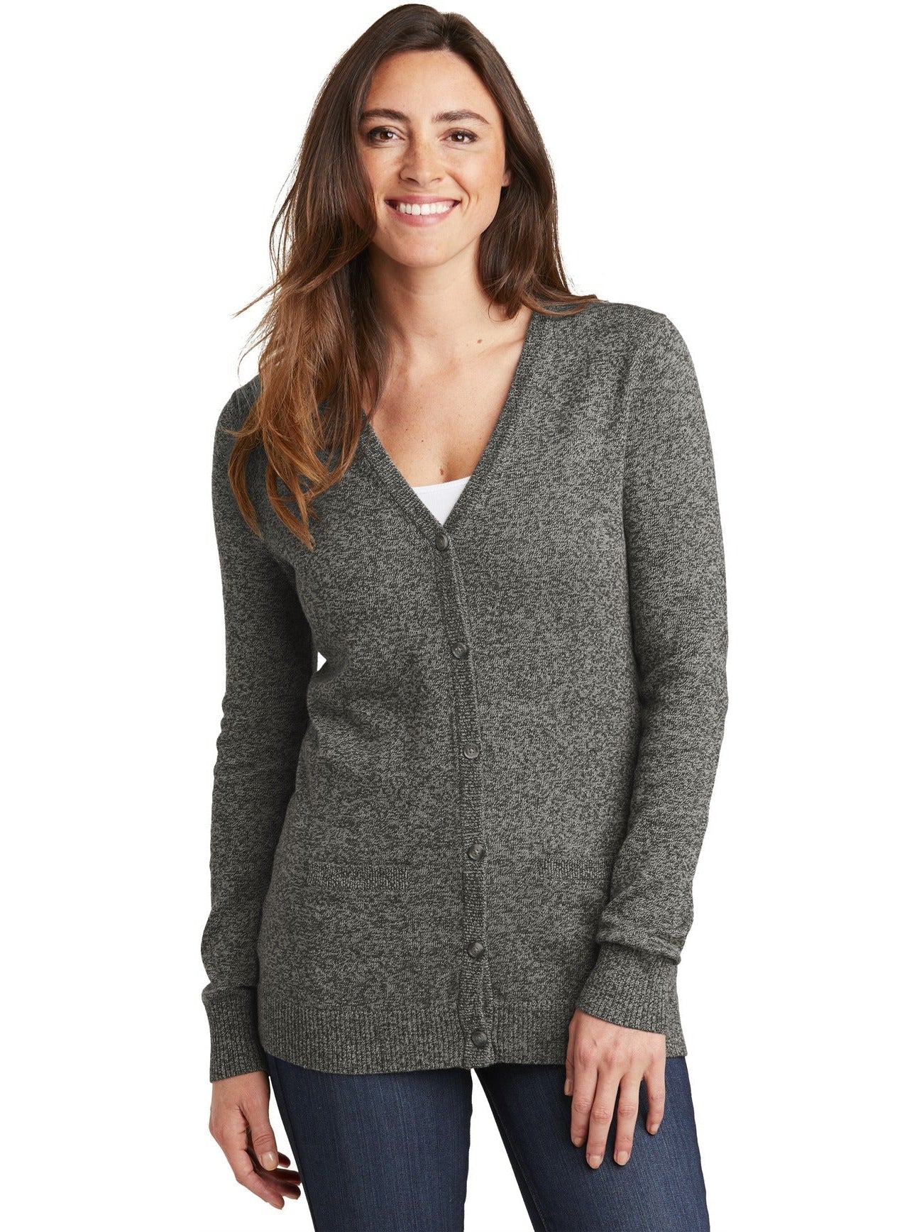 no-logo Port Authority Ladies Marled Cardigan Sweater-Regular-Port Authority-Thread Logic